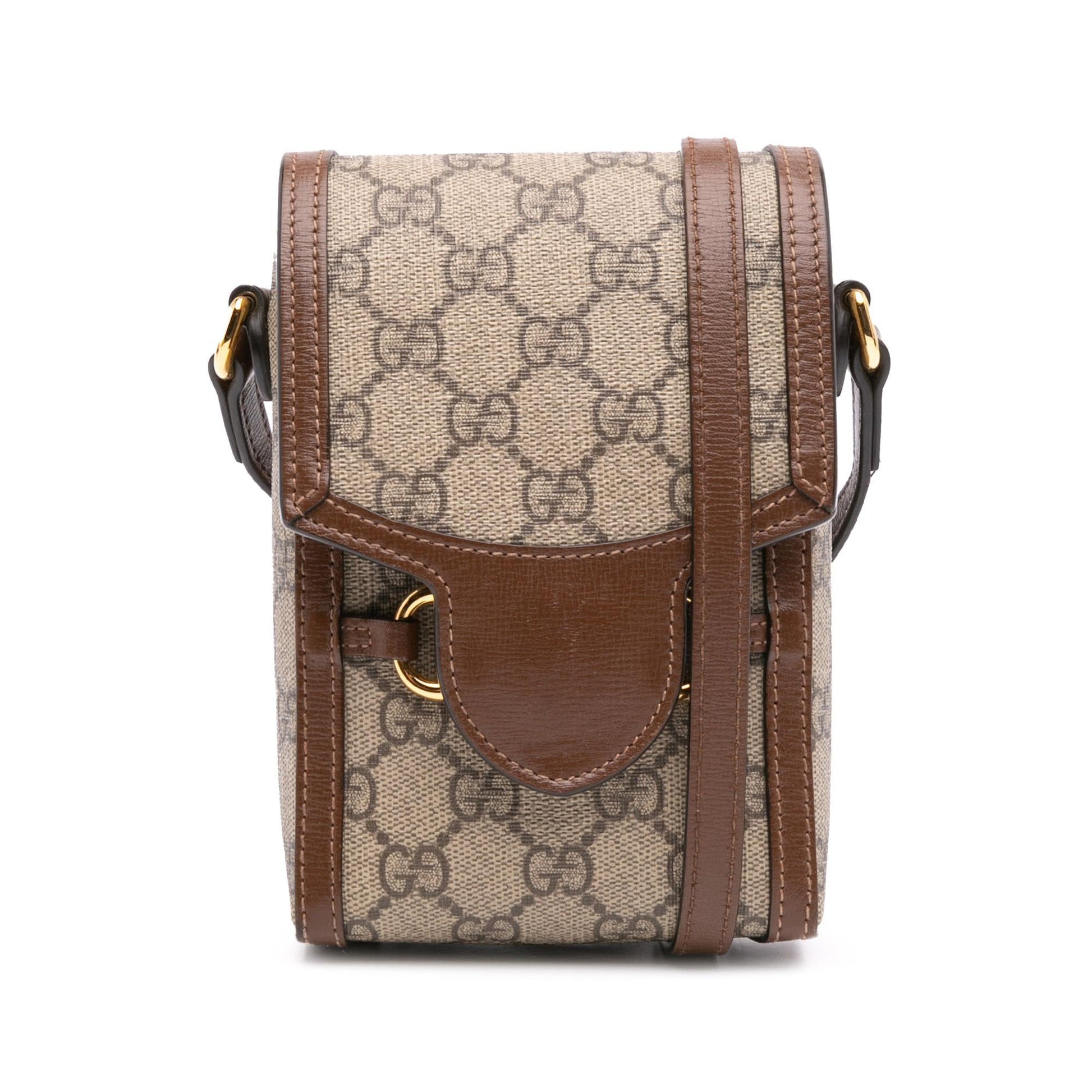 Gucci GG Supreme Horsebit Canvas Brown Mini Crossbody Bag