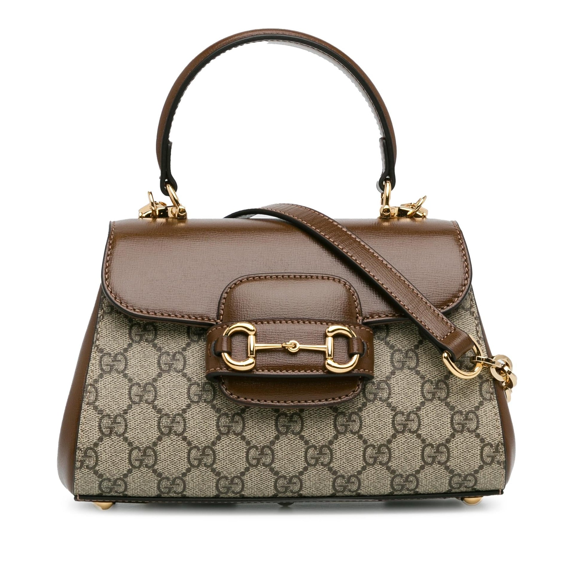 Gucci GG Supreme Horsebit SHG-SrwnA0 Canvas Calf Brown Mini Satchel Bag