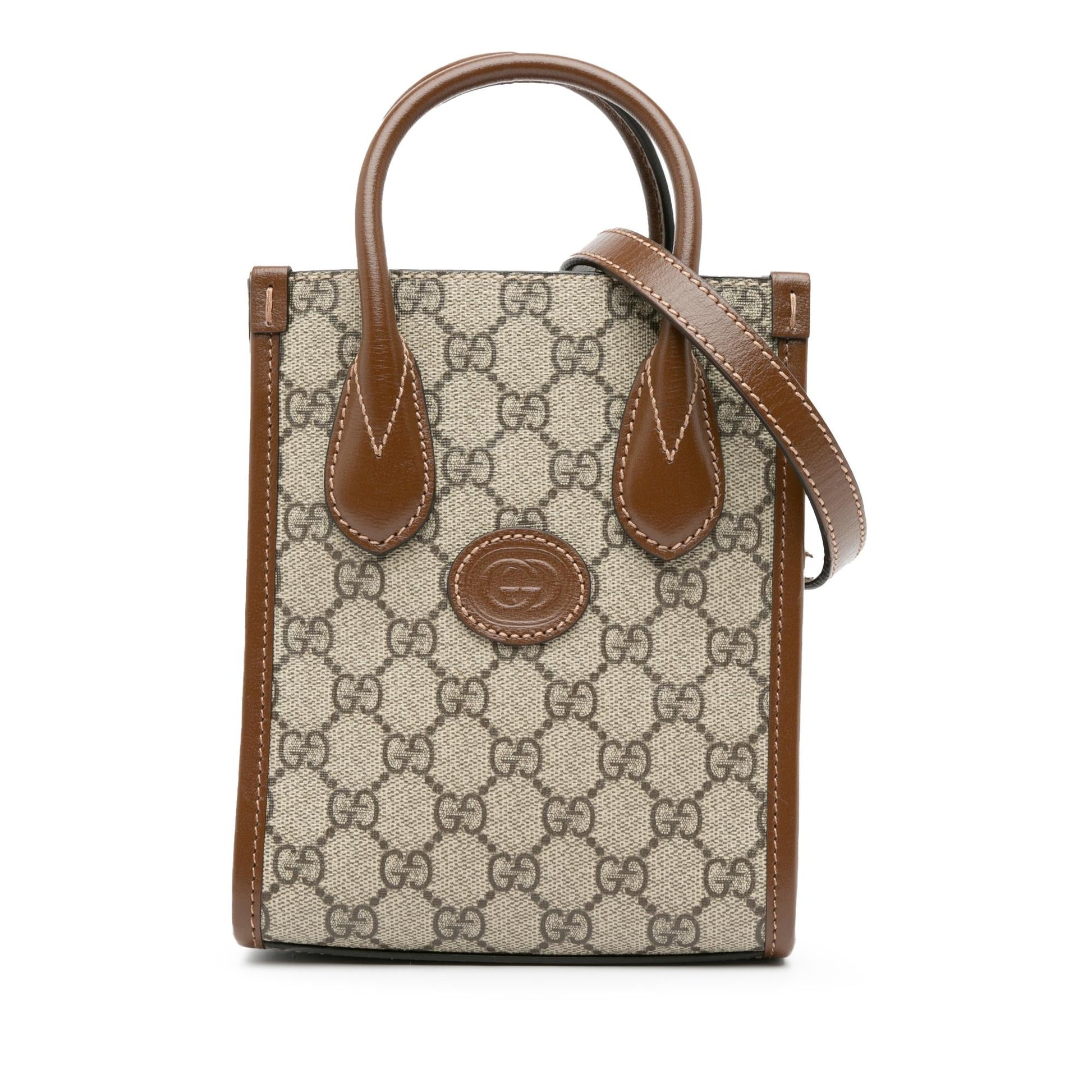 Gucci GG Supreme Interlocking G Canvas Brown Mini Satchel Bag