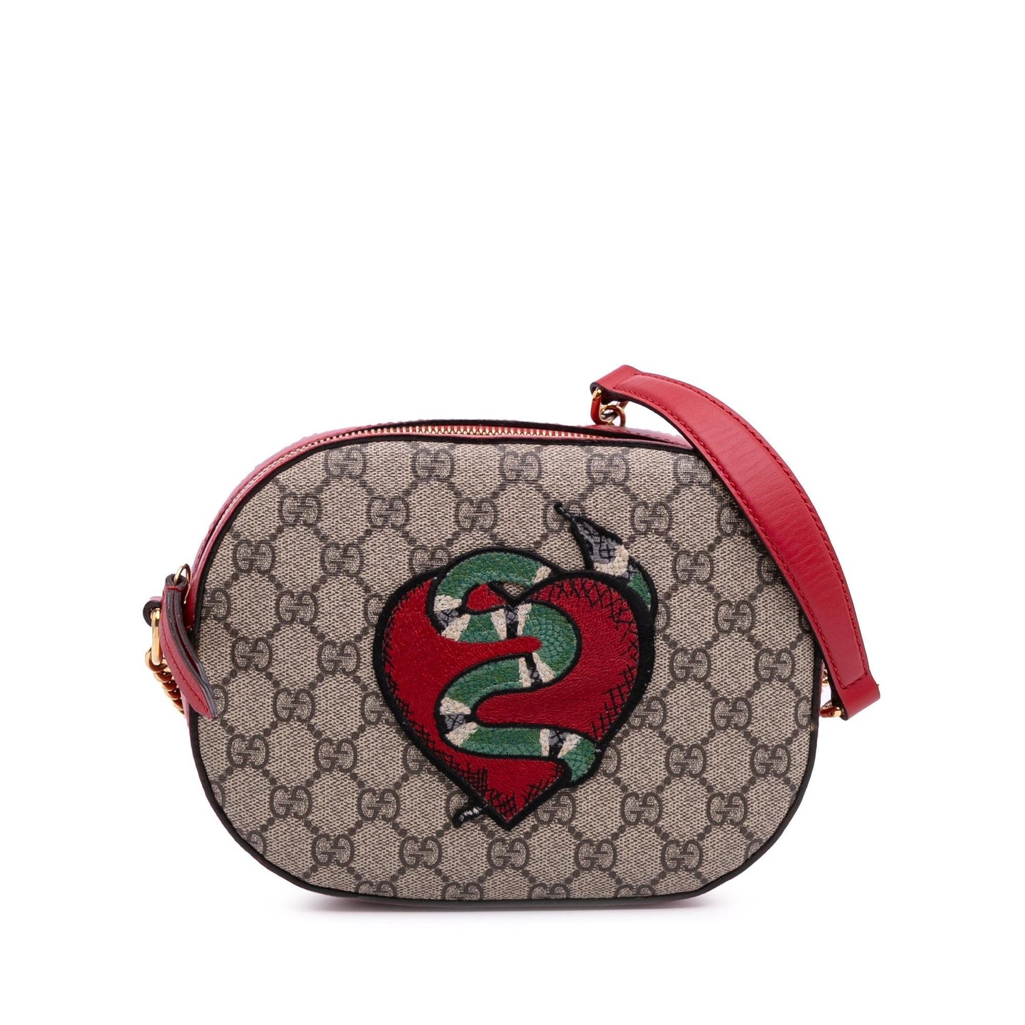 Gucci GG Supreme Kingsnake Heart Embroidered Canvas Brown Mini Crossbody Bag