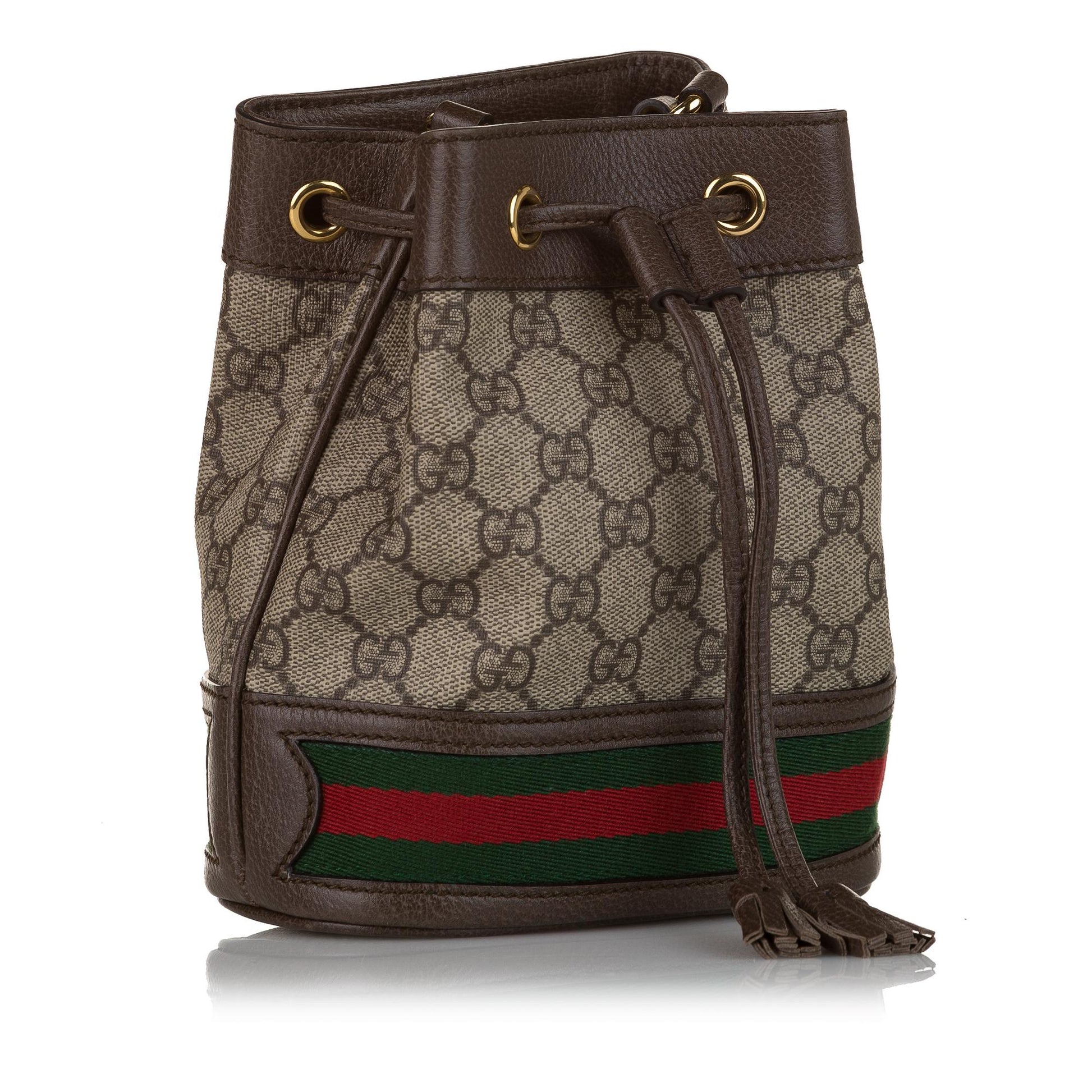 Gucci GG Supreme Ophidia Bucket SHG Canvas Calf Brown Mini Shoulder Bag