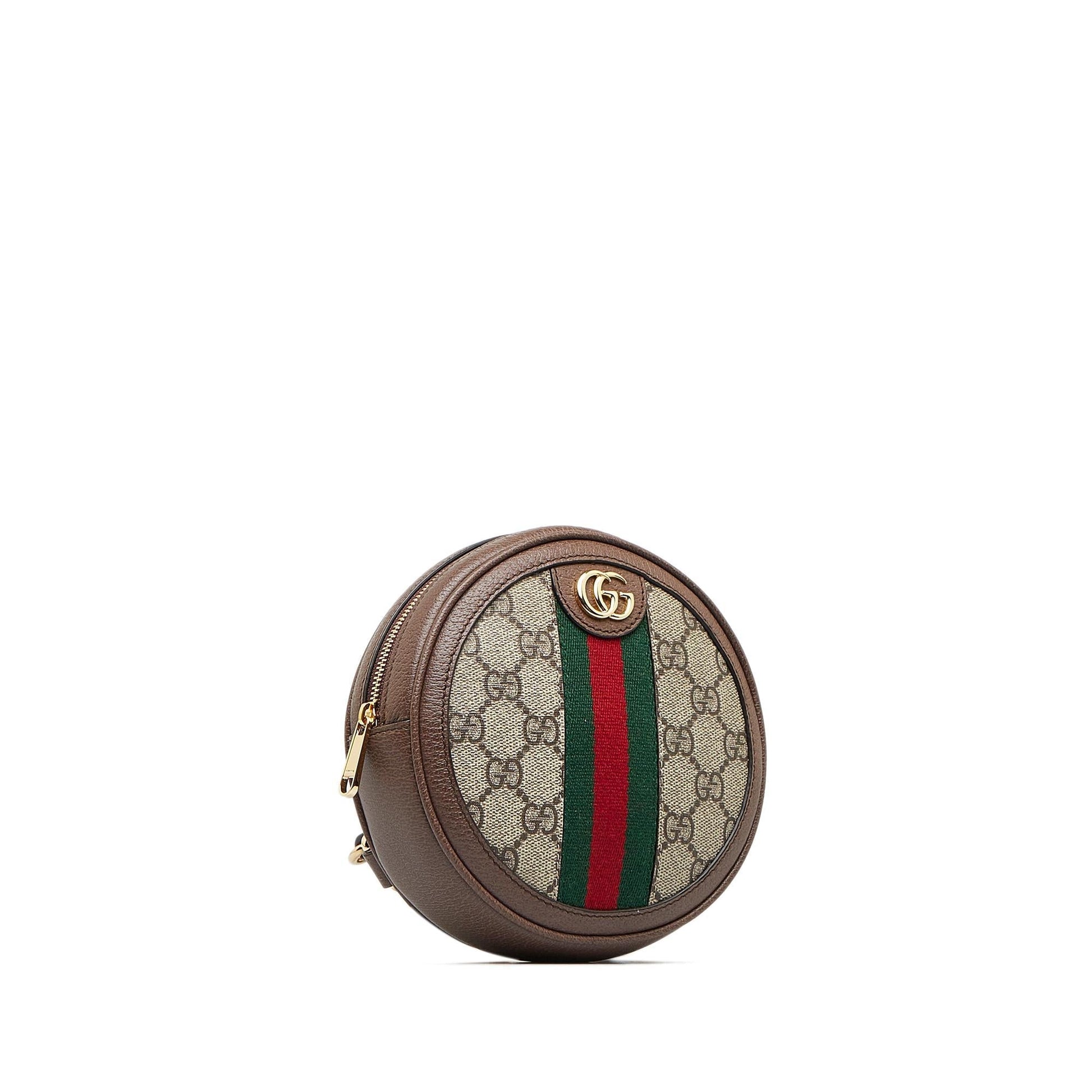 Gucci GG Supreme Round Ophidia Backpack Canvas Calf Brown Mini