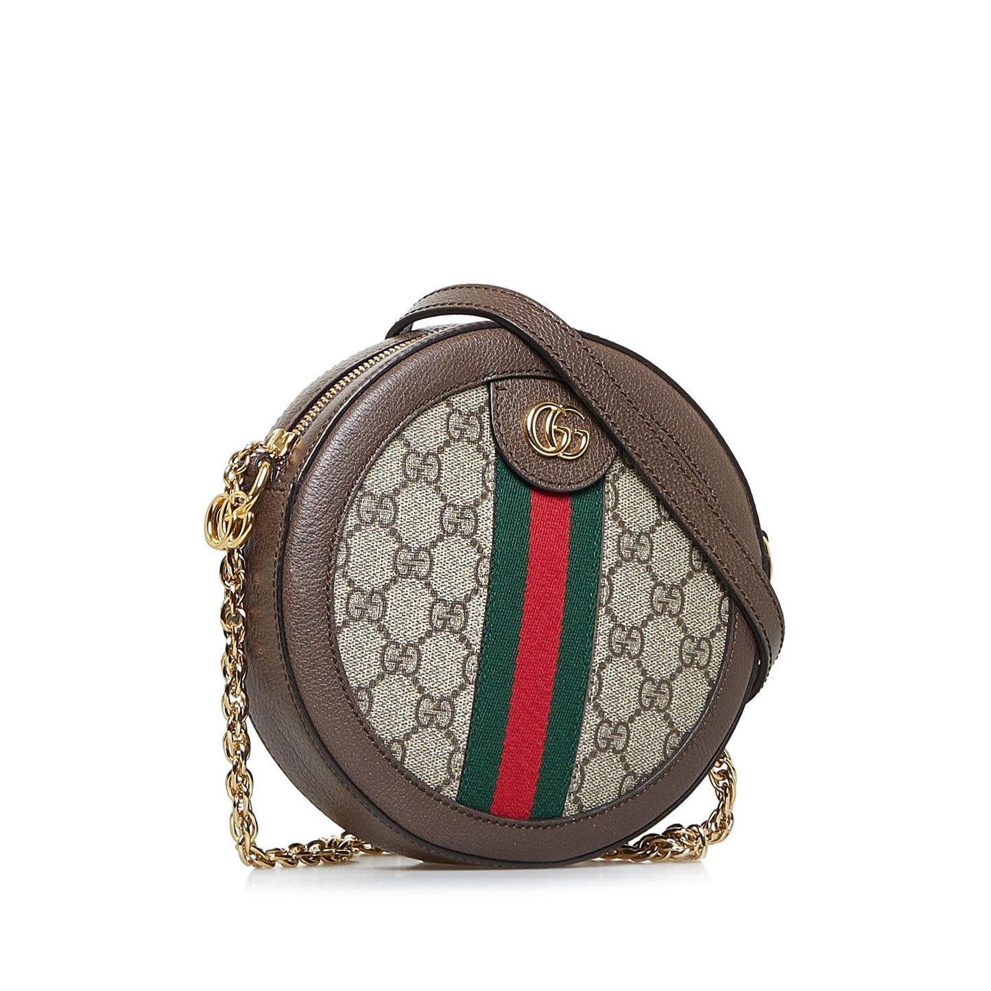 Gucci GG Supreme Round Ophidia SHG-Q0Y51W Canvas Calf Brown Mini Crossbody Bag