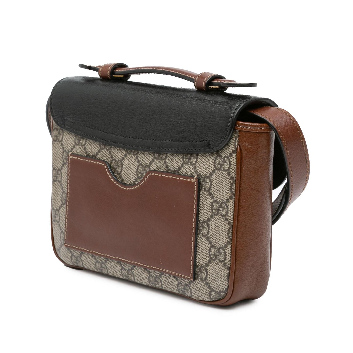 Gucci GG Supreme Padlock Flap Pocket Canvas Calf Calfskin Brown Satchel Bag