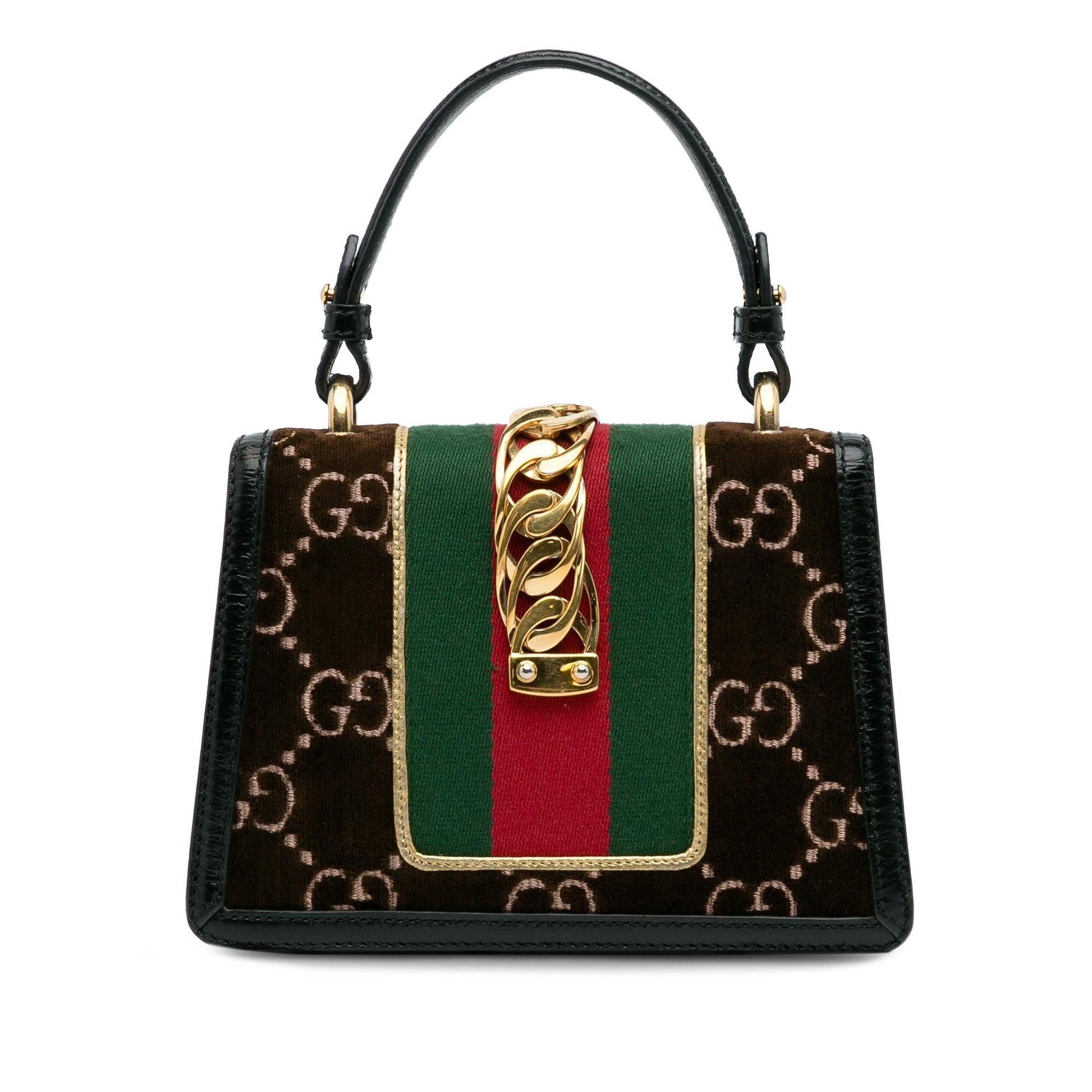 Gucci GG Velvet Sylvie SHG-f0os8k Calf Brown Mini Satchel Bag