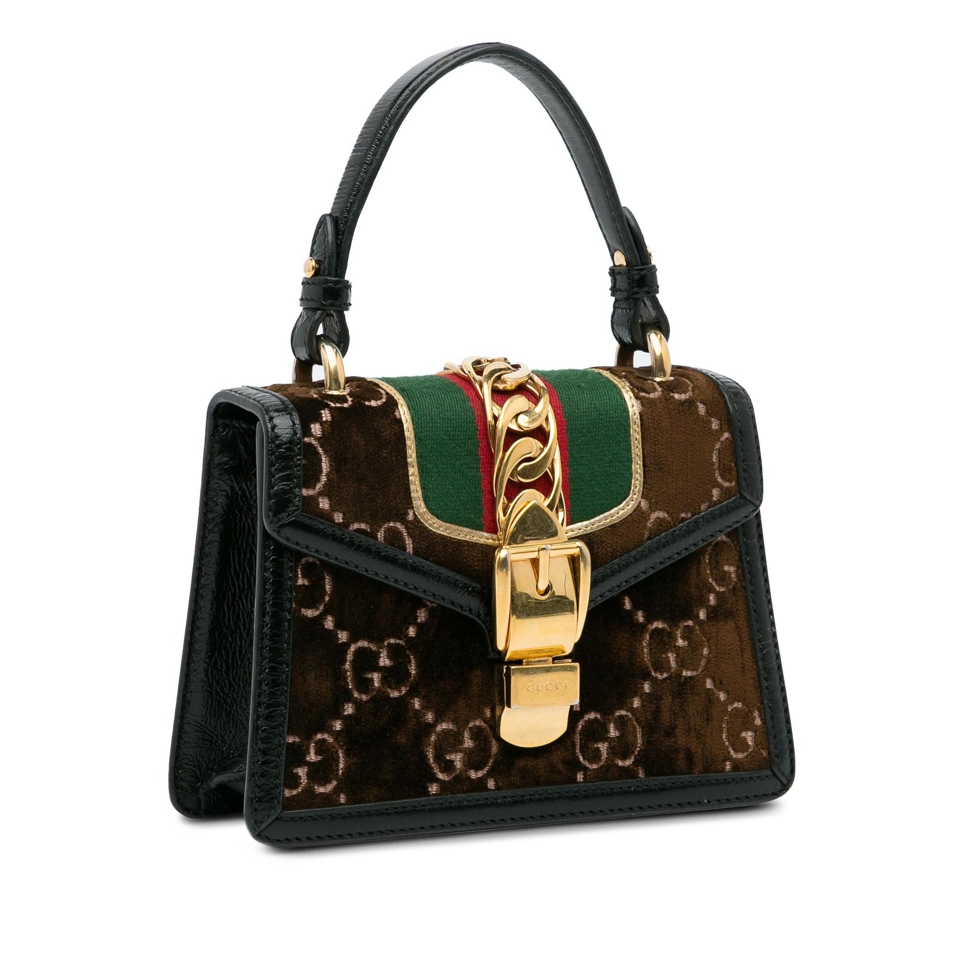 Gucci GG Velvet Sylvie SHG-f0os8k Calf Brown Mini Satchel Bag