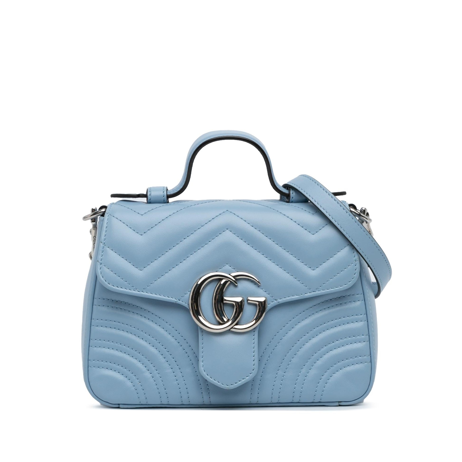 Gucci GG Marmont Top Handle Leather Calf Blue Mini Satchel Bag