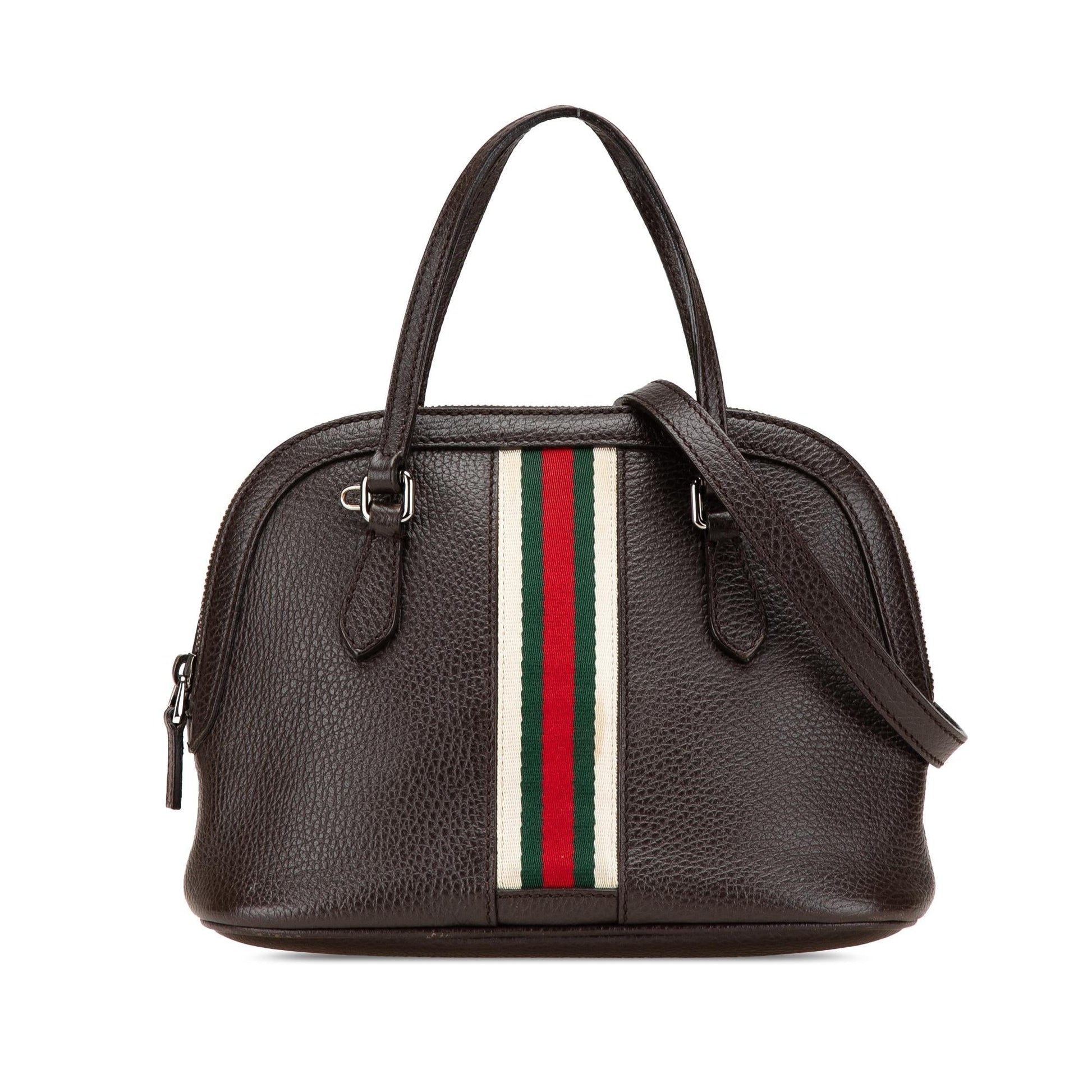 Gucci Web Dome Leather Calf Brown Mini Satchel Bag