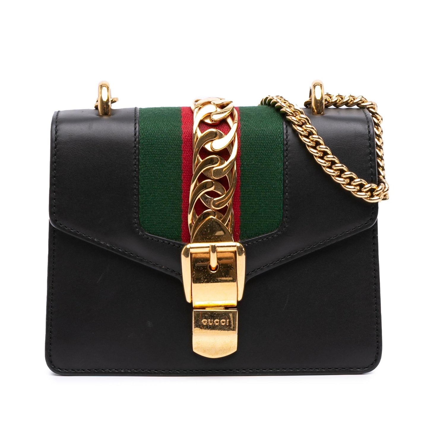 Gucci Web Sylvie Leather Mini Chain Crossbody Bag