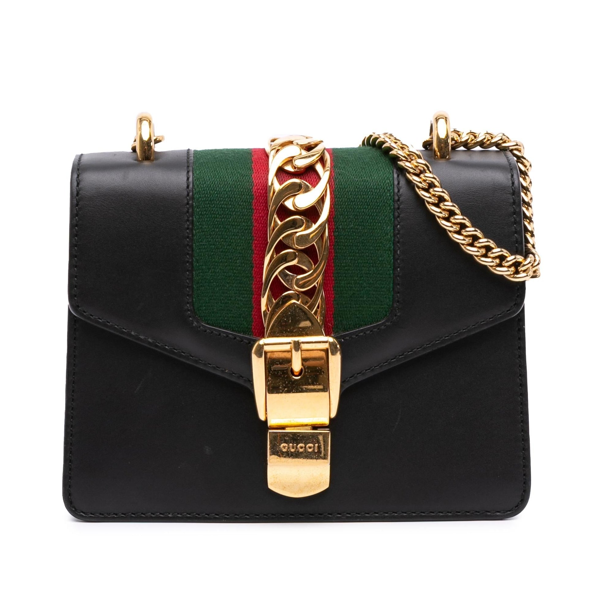 Gucci Web Sylvie Leather Mini Chain Crossbody Bag