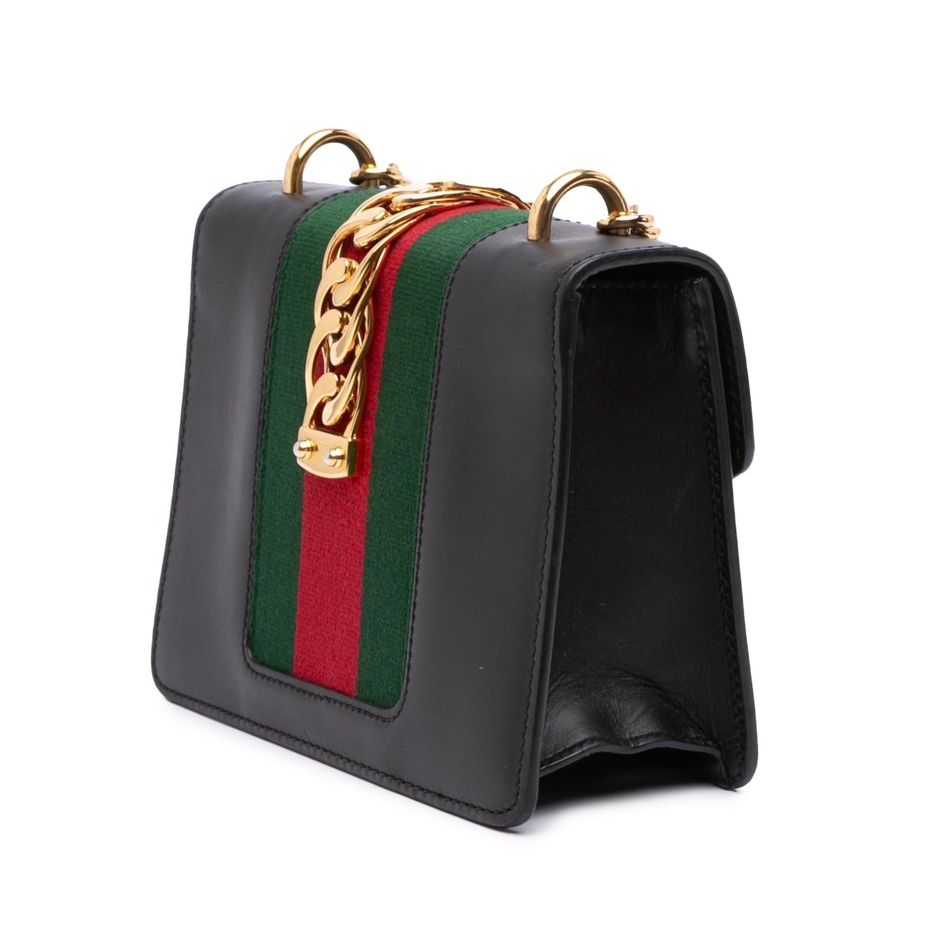 Gucci Web Sylvie Leather Mini Chain Crossbody Bag