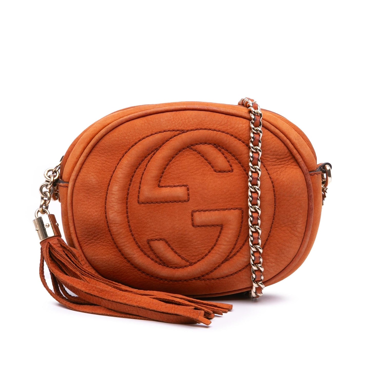 Gucci Nubuck Soho Leather Orange Mini Chain Crossbody Bag