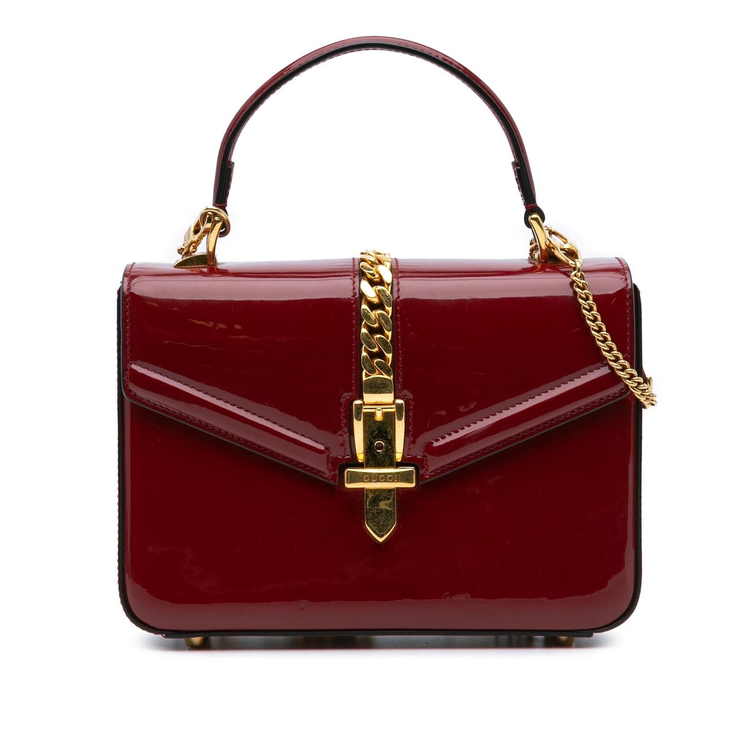 Gucci Sylvie Top Handle Leather Patent Red Mini Satchel Bag