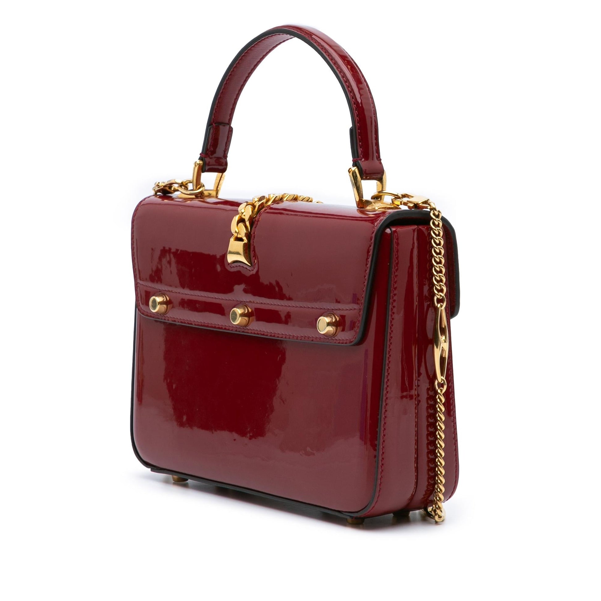 Gucci Sylvie Top Handle Leather Patent Red Mini Satchel Bag Bag 3