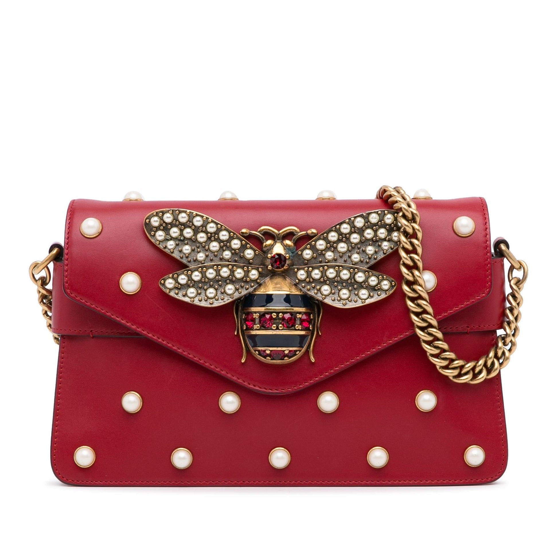 Gucci Queen Margaret Broadway SHG-3ul90T Leather Calf Red Mini Satchel Bag