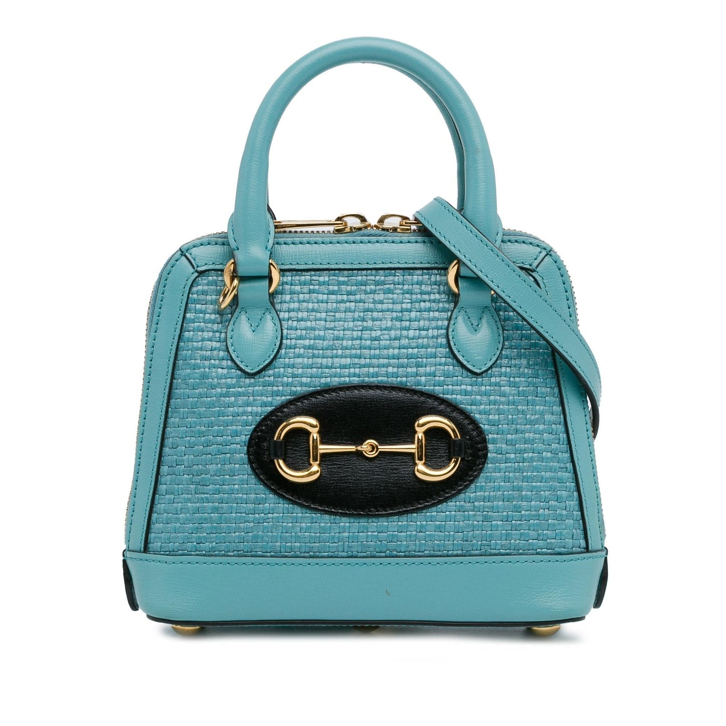 Gucci Horsebit Top Handle SHG-TqNTHU Raffia Calf Blue Mini Satchel Bag