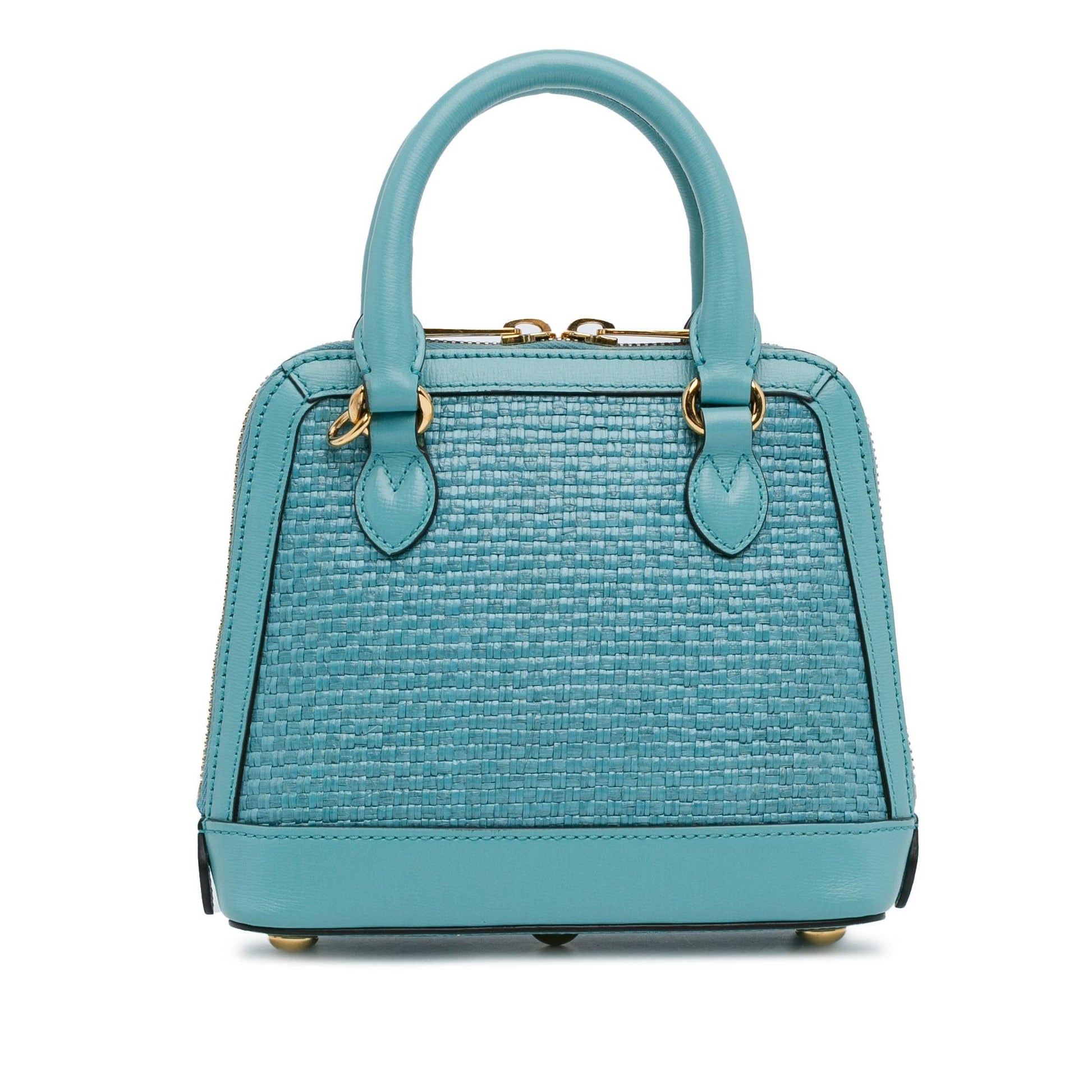Gucci Horsebit Top Handle Raffia Calf Blue Mini Satchel Bag