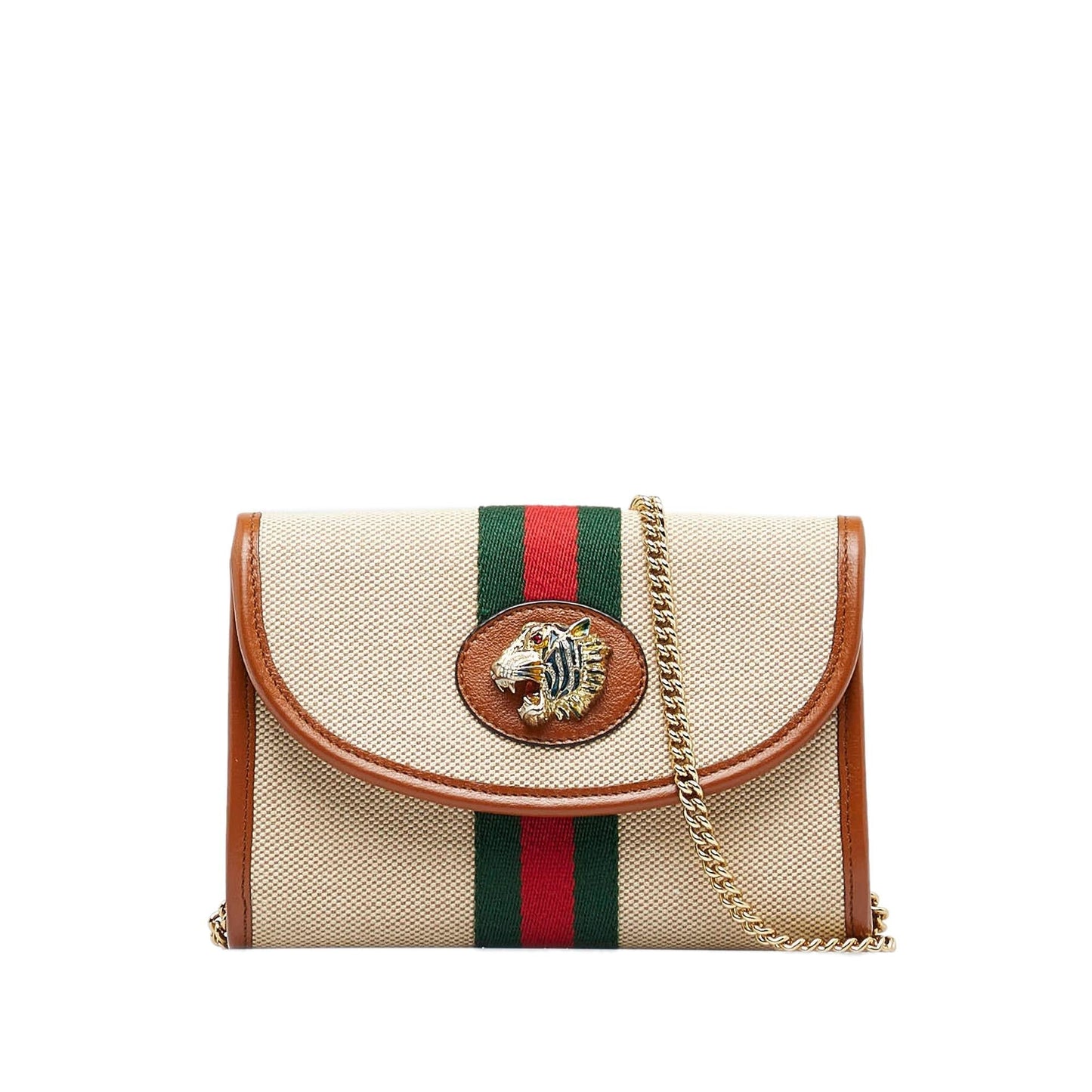Gucci Rajah Web SHG-01btm5 Canvas Brown Mini Chain Crossbody Bag
