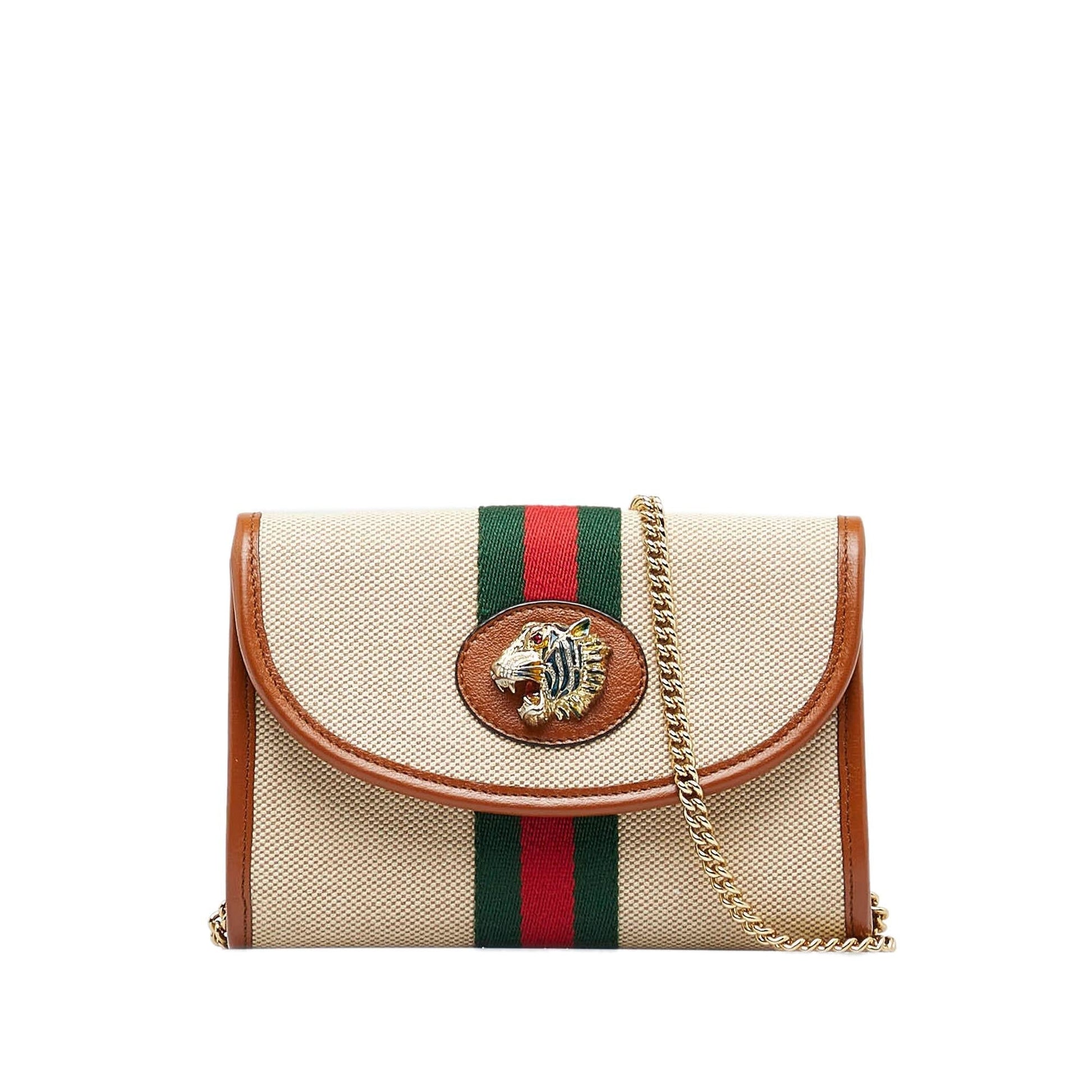 Gucci Rajah Web SHG-01btm5 Canvas Brown Mini Chain Crossbody Bag