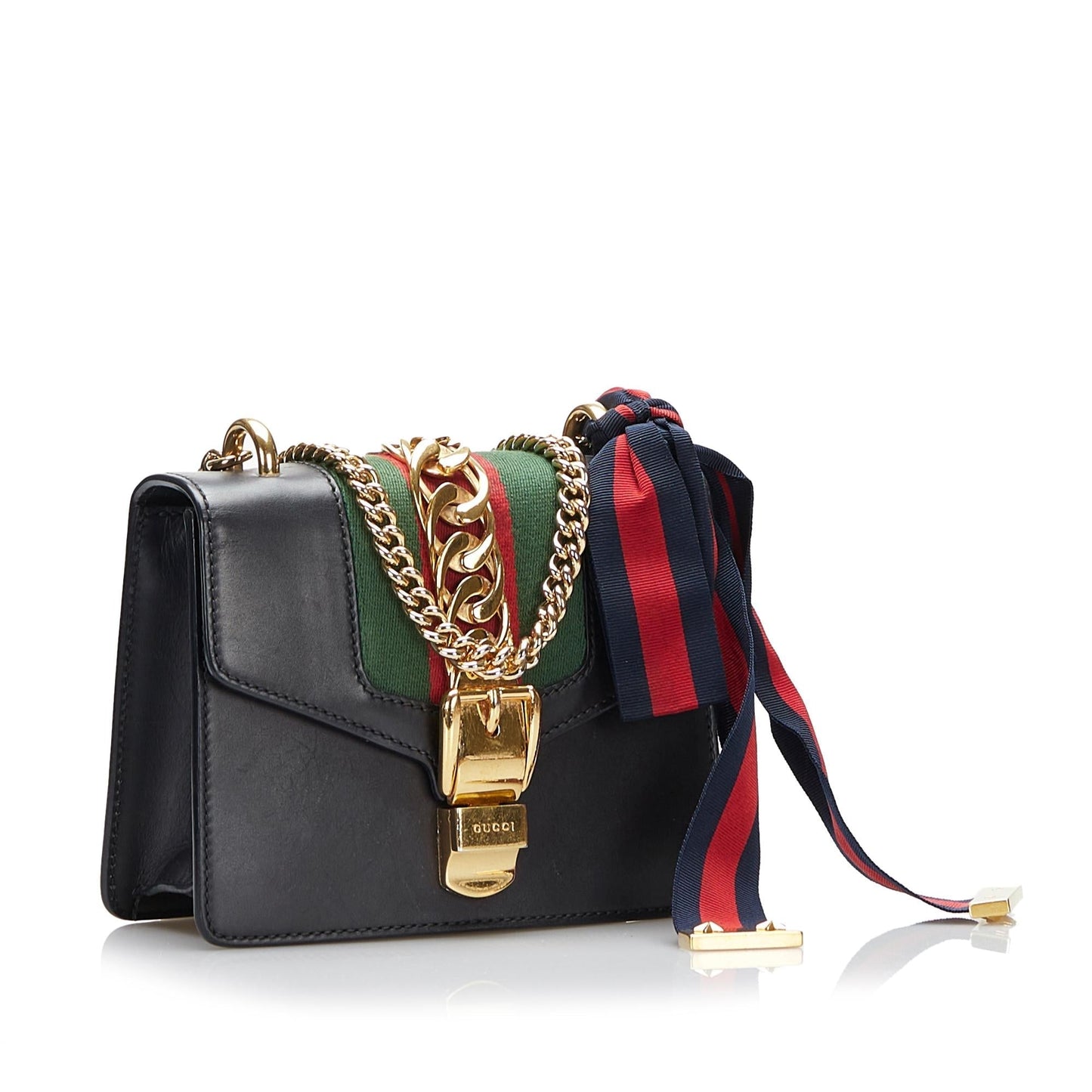 Gucci Sylvie SHG-qesira Calf Black Mini Chain Crossbody Bag