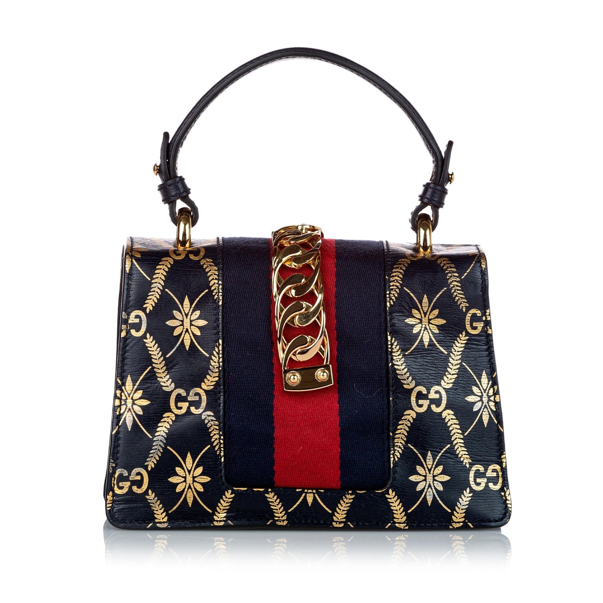 Gucci Sylvie SHG Leather Canvas Calf Black Satchel Bag