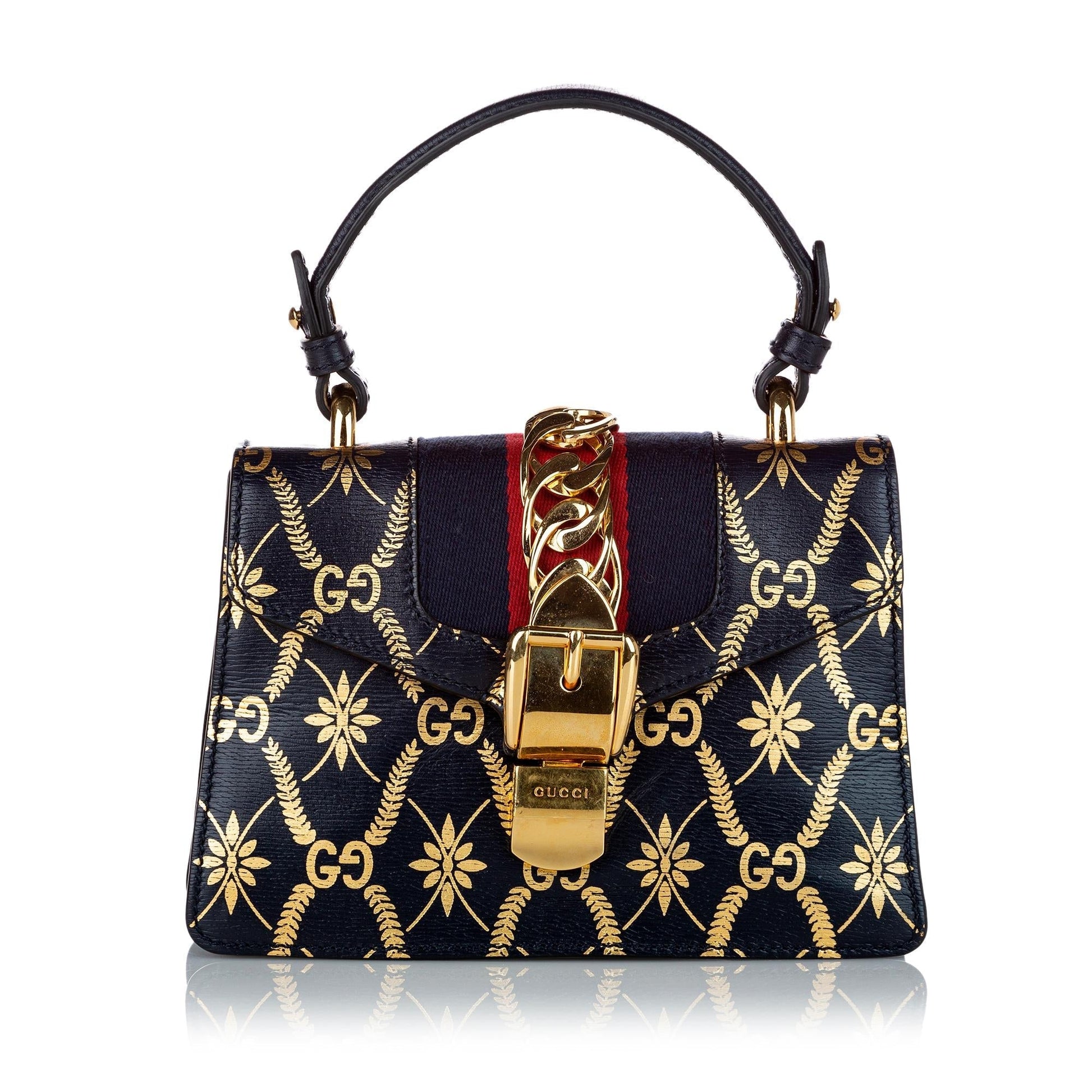 Gucci Sylvie SHG Leather Canvas Calf Black Satchel Bag