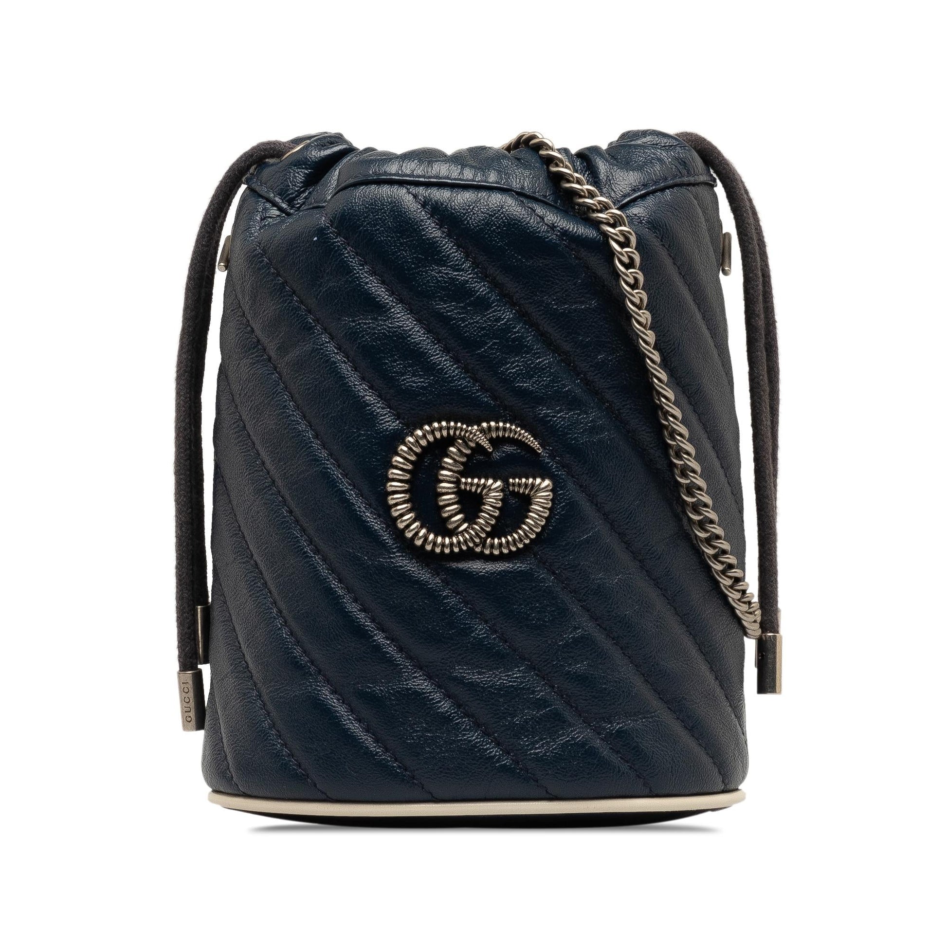 Gucci Torchon GG Marmont SHG-qmVK2y Calf Blue Mini Bucket Shoulder Bag