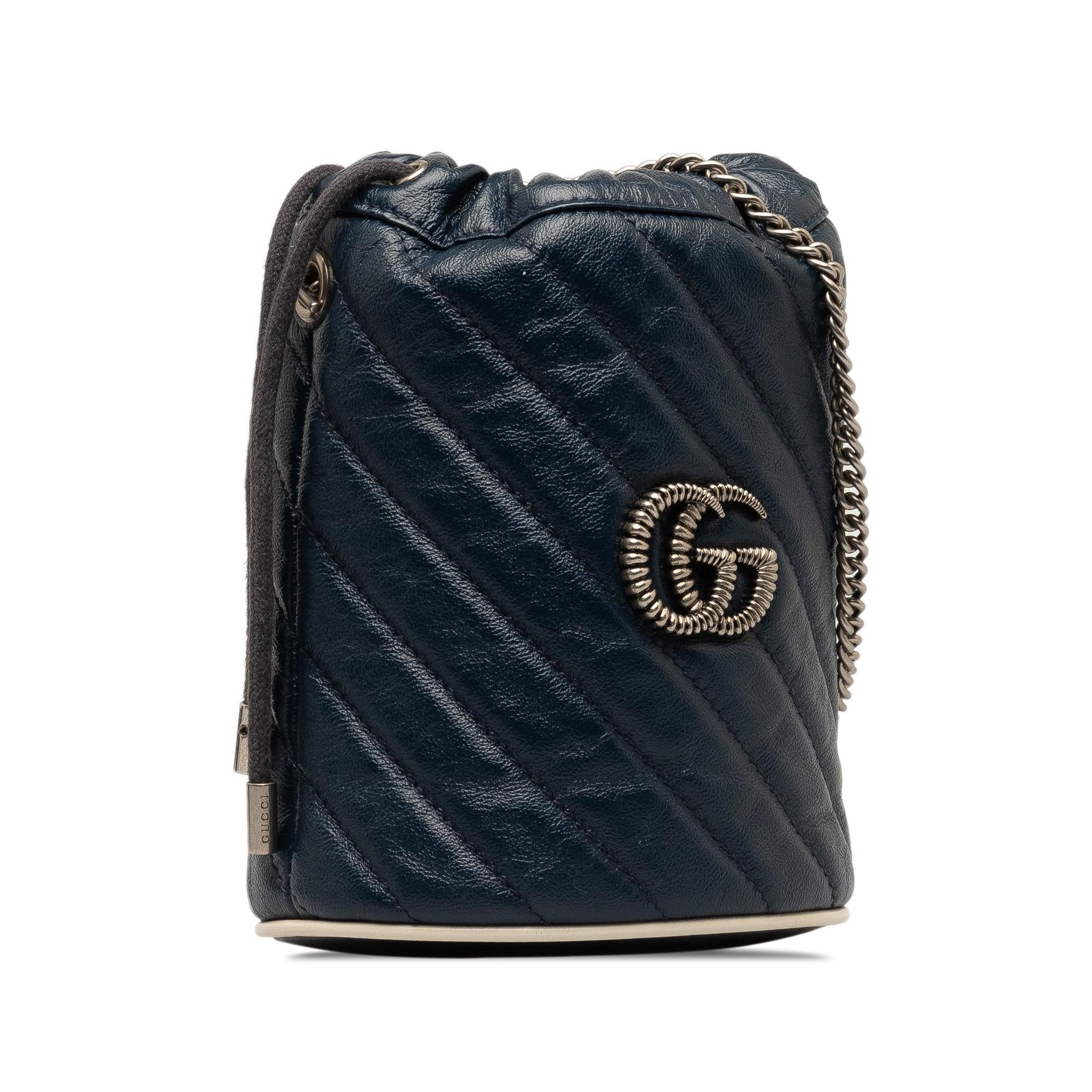 Gucci Torchon GG Marmont SHG-b0UFVp Calf Blue Mini Bucket Shoulder Bag