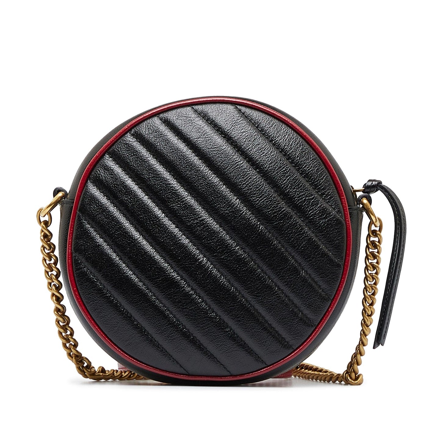 Gucci Torchon GG Marmont Round SHG-eGqyXA Calf Black Red Mini Crossbody Bag