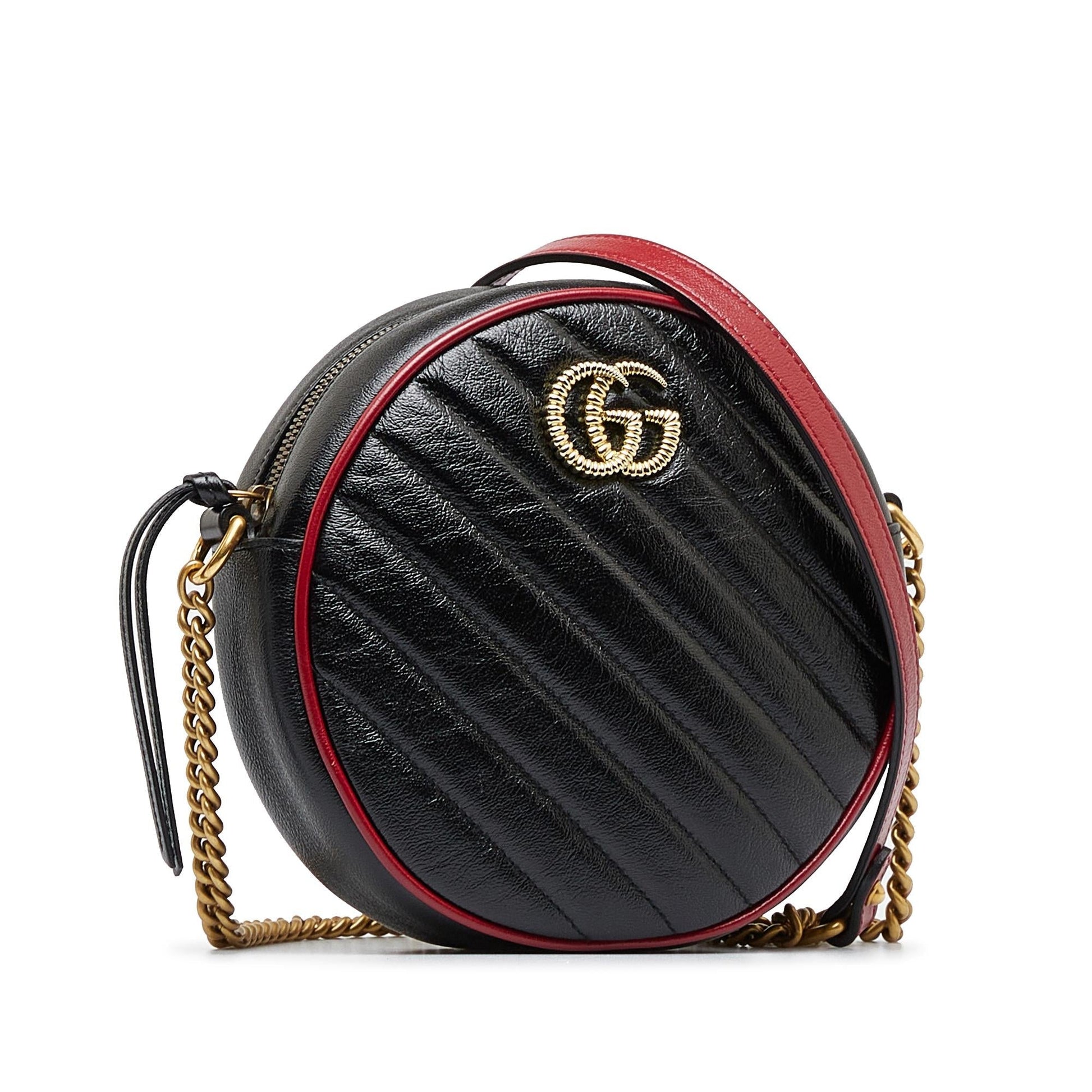 Gucci Torchon GG Marmont Round SHG-eGqyXA Calf Black Red Mini Crossbody Bag