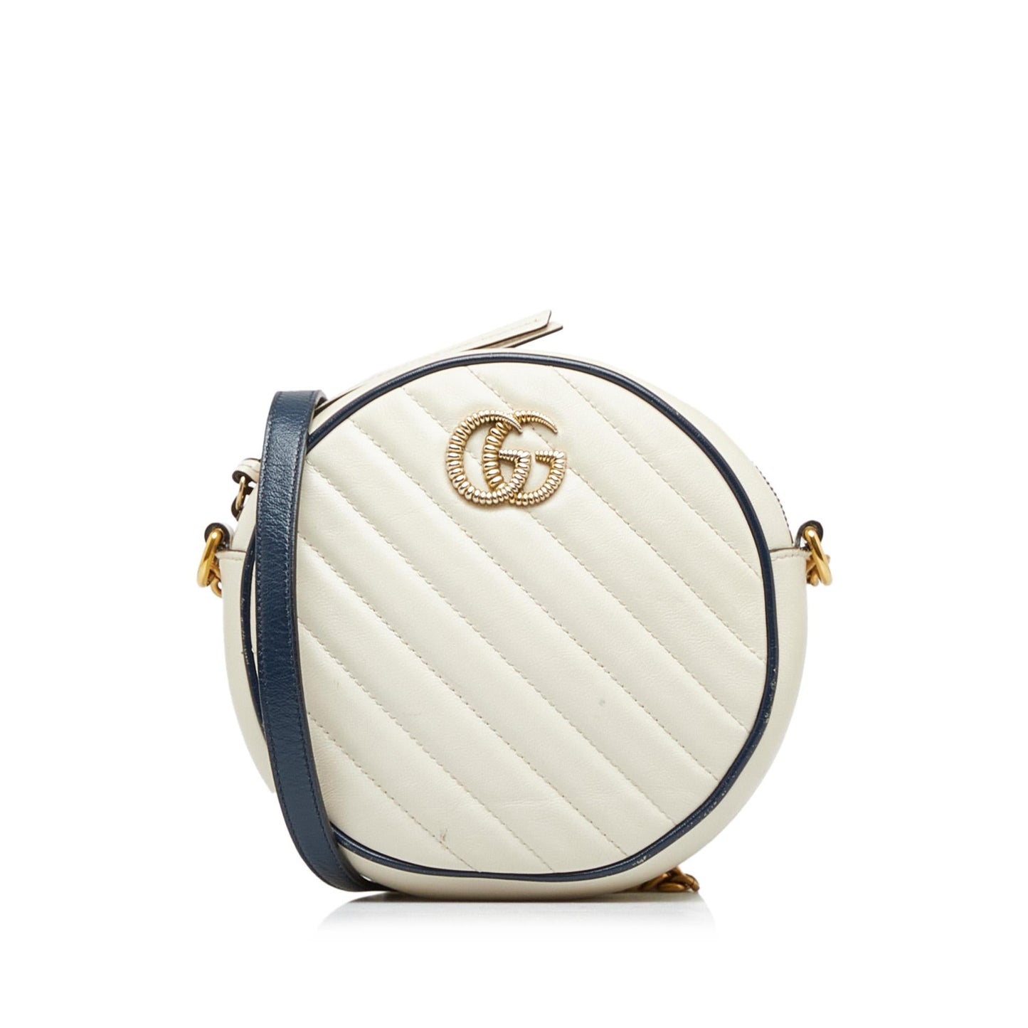 Gucci Torchon GG Marmont Round SHG-QPna6L Calf White Mini Crossbody Bag