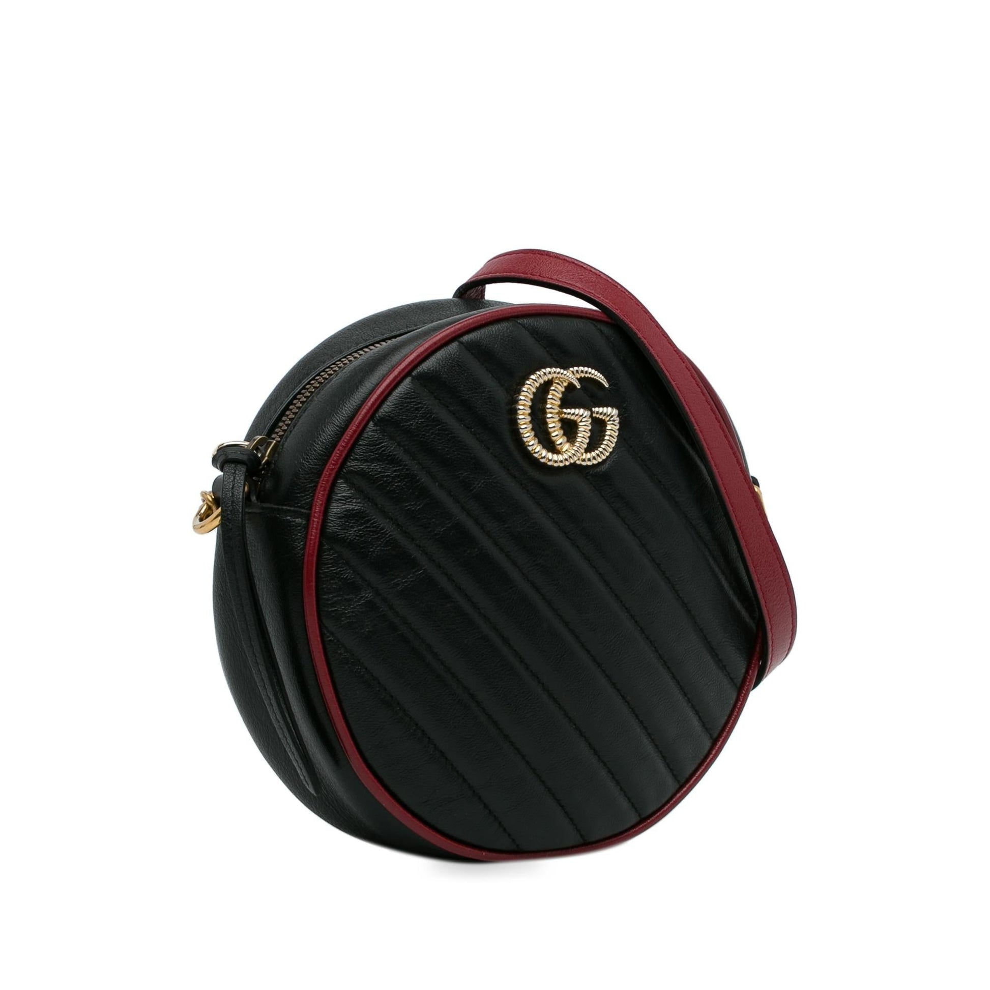 Gucci Torchon GG Marmont Round SHG-qSKdwn Calf Black Mini Crossbody Bag