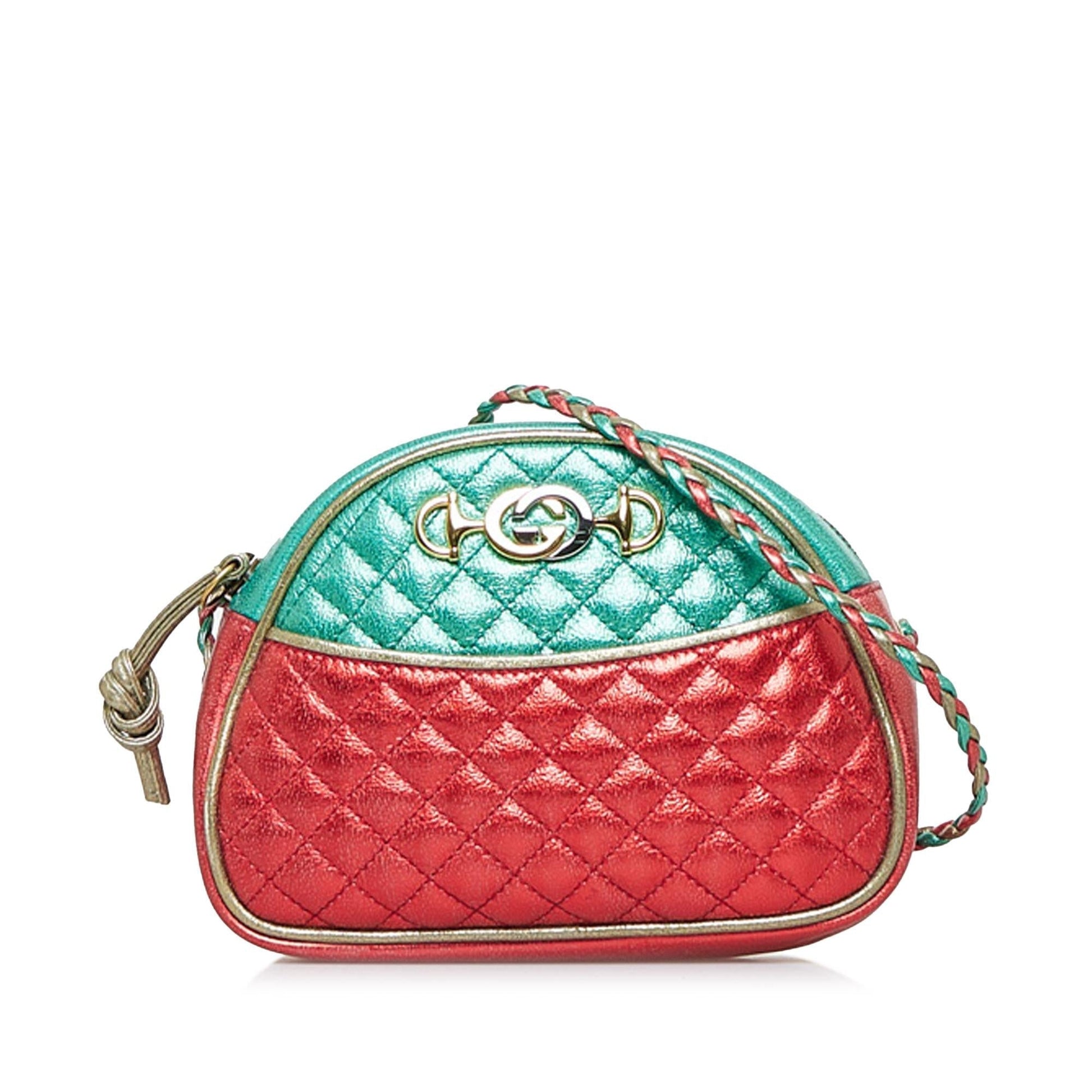 Gucci Trapuntata SHG-jBPqBe Calf Red Green Mini Crossbody Bag
