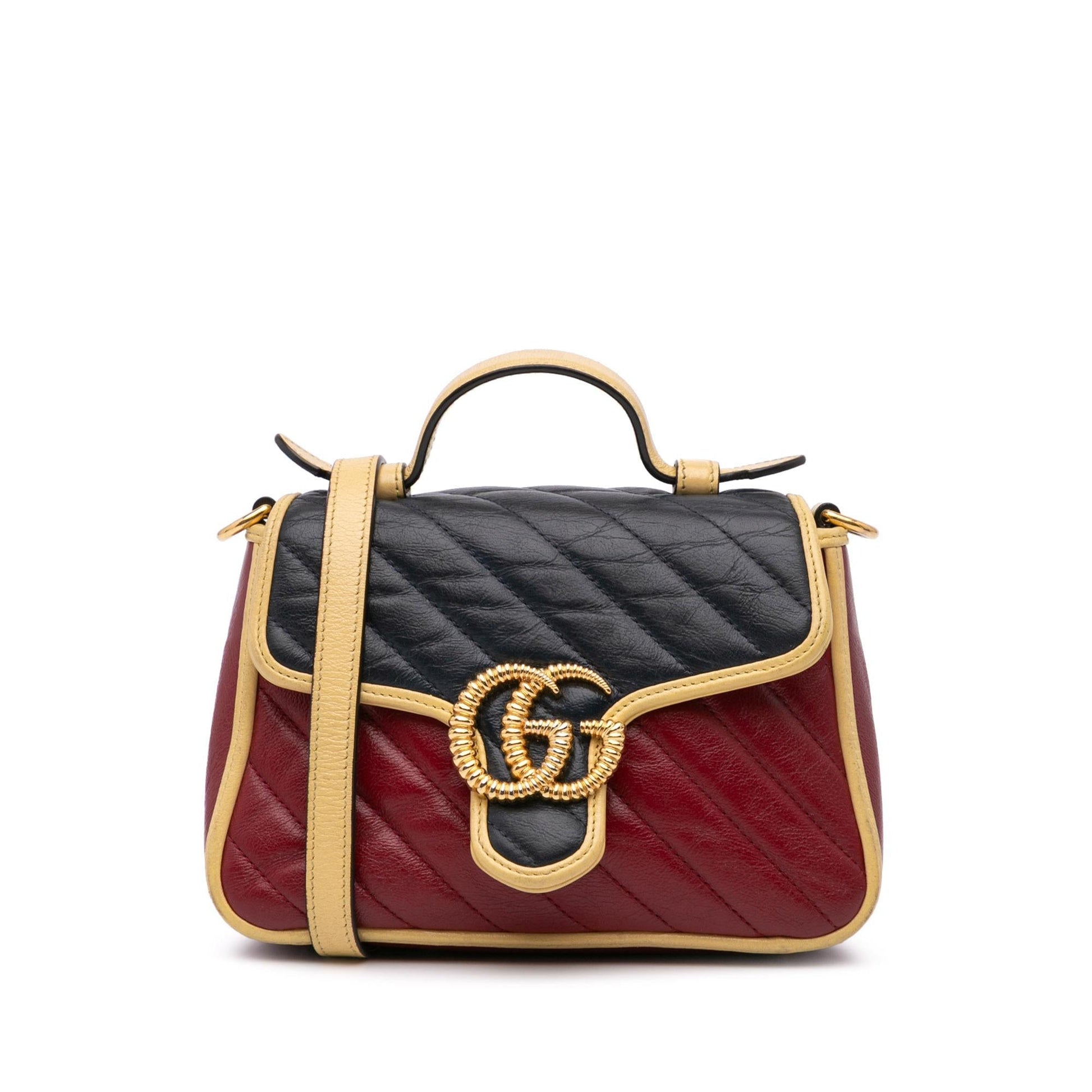 Gucci Tricolor GG Marmont Torchon Top Matelasse Leather Calf Red Satchel Bag