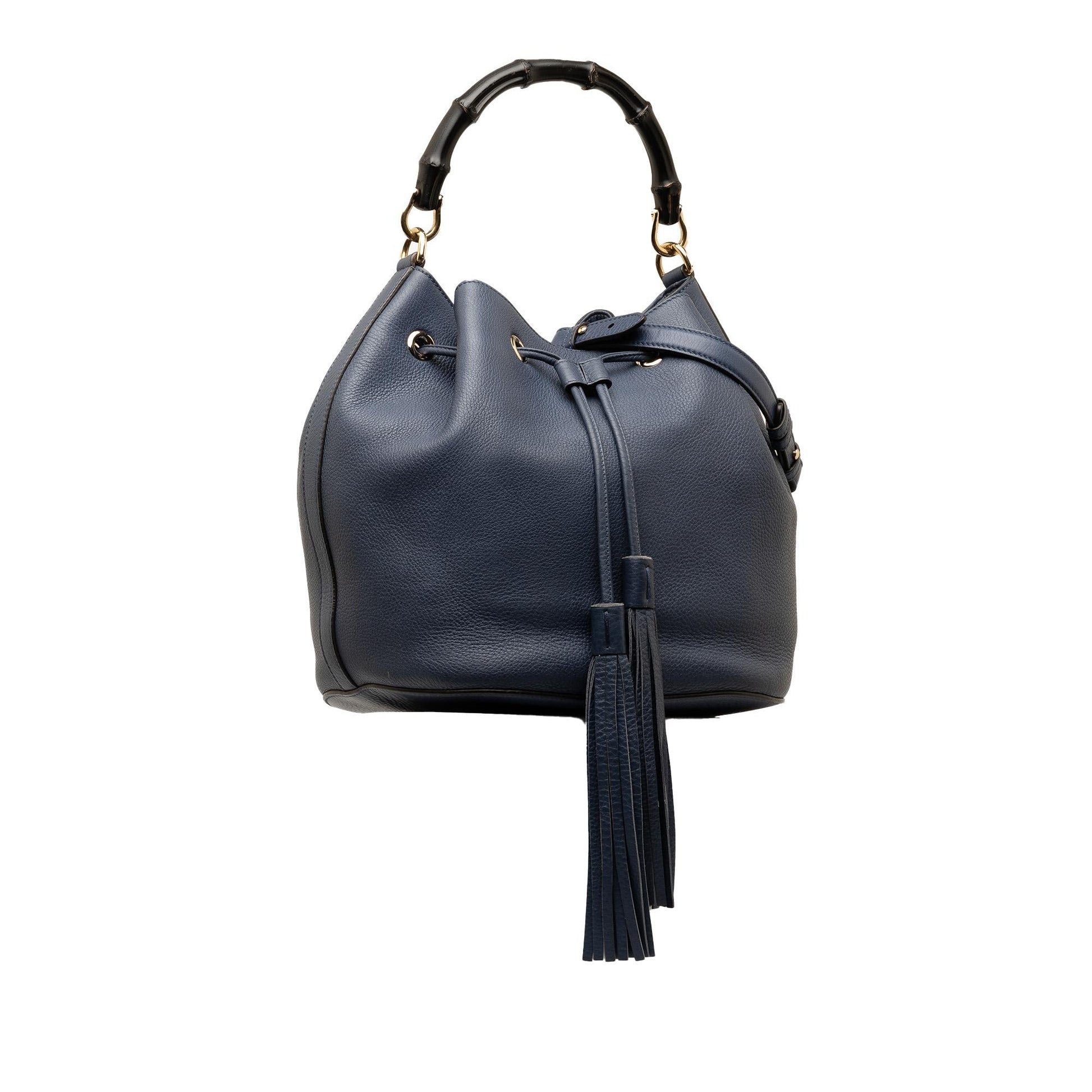 Gucci Miss Bamboo SHG-wpdVi1 Leather Calf Blue Bucket Shoulder Bag