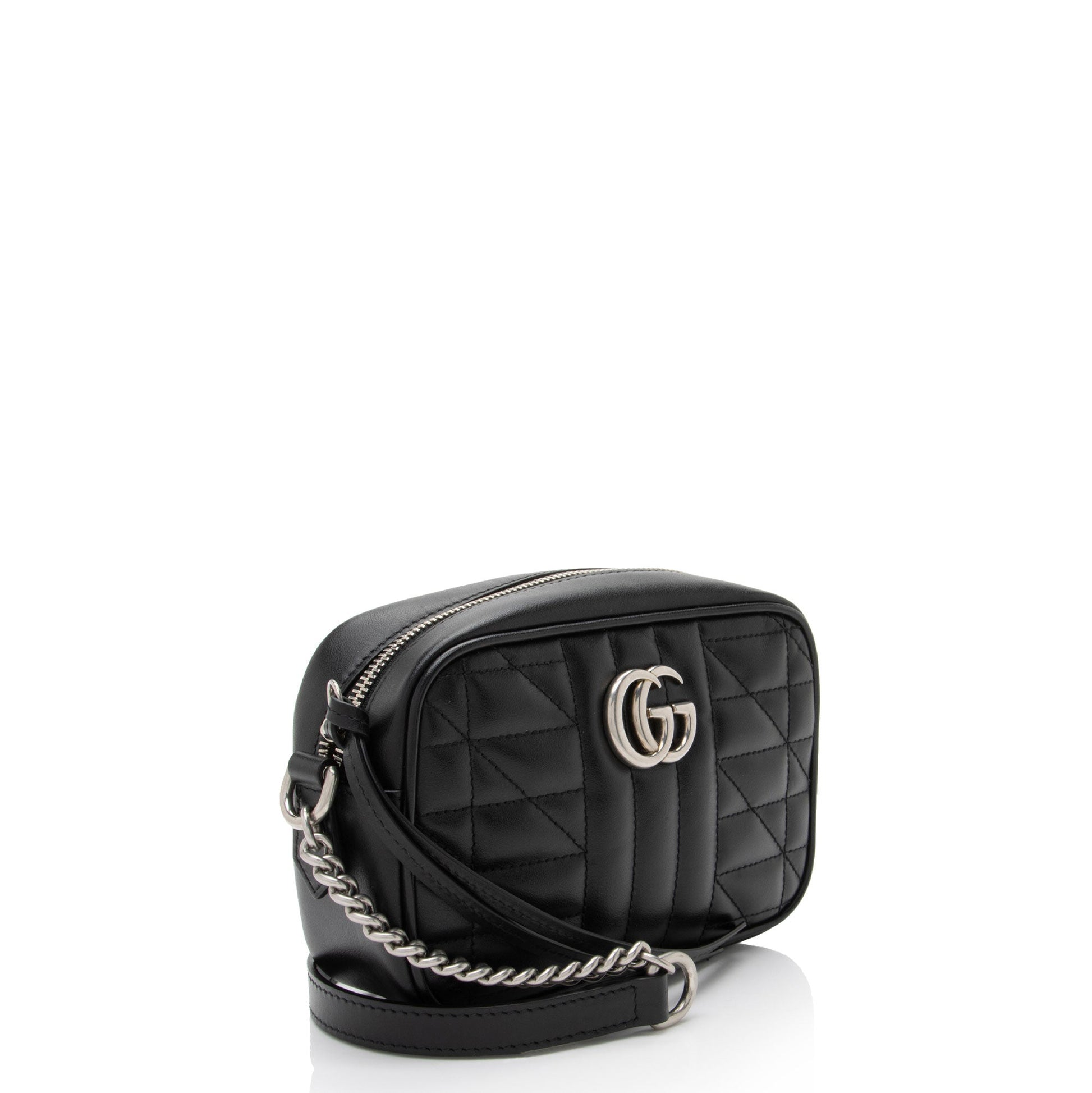 Gucci Mixed GG Marmont Aria Chain Matelasse Leather Black Mini Crossbody Bag