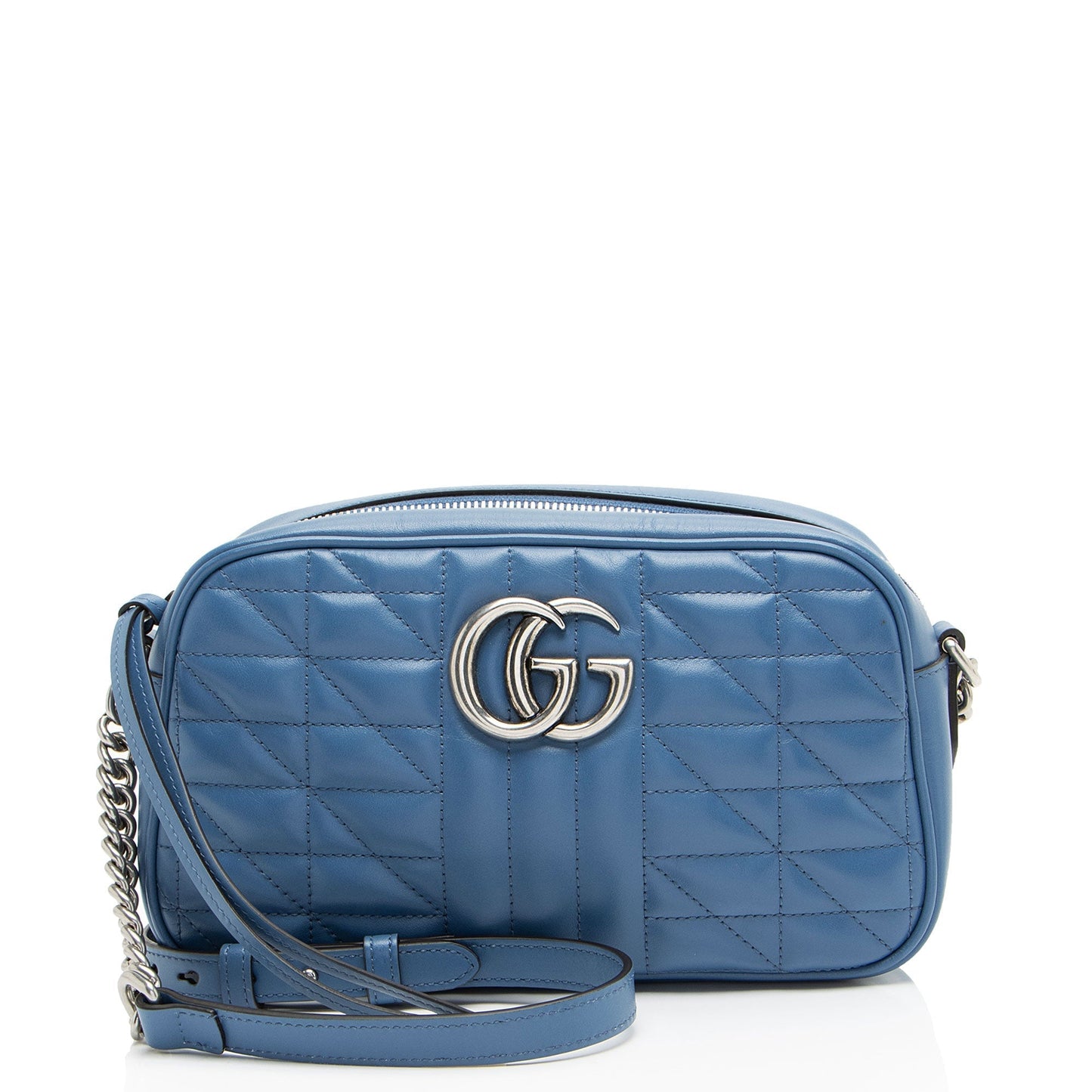 Gucci Mixed GG Marmont Aria Camera Matelasse Leather Blue Small Crossbody Bag