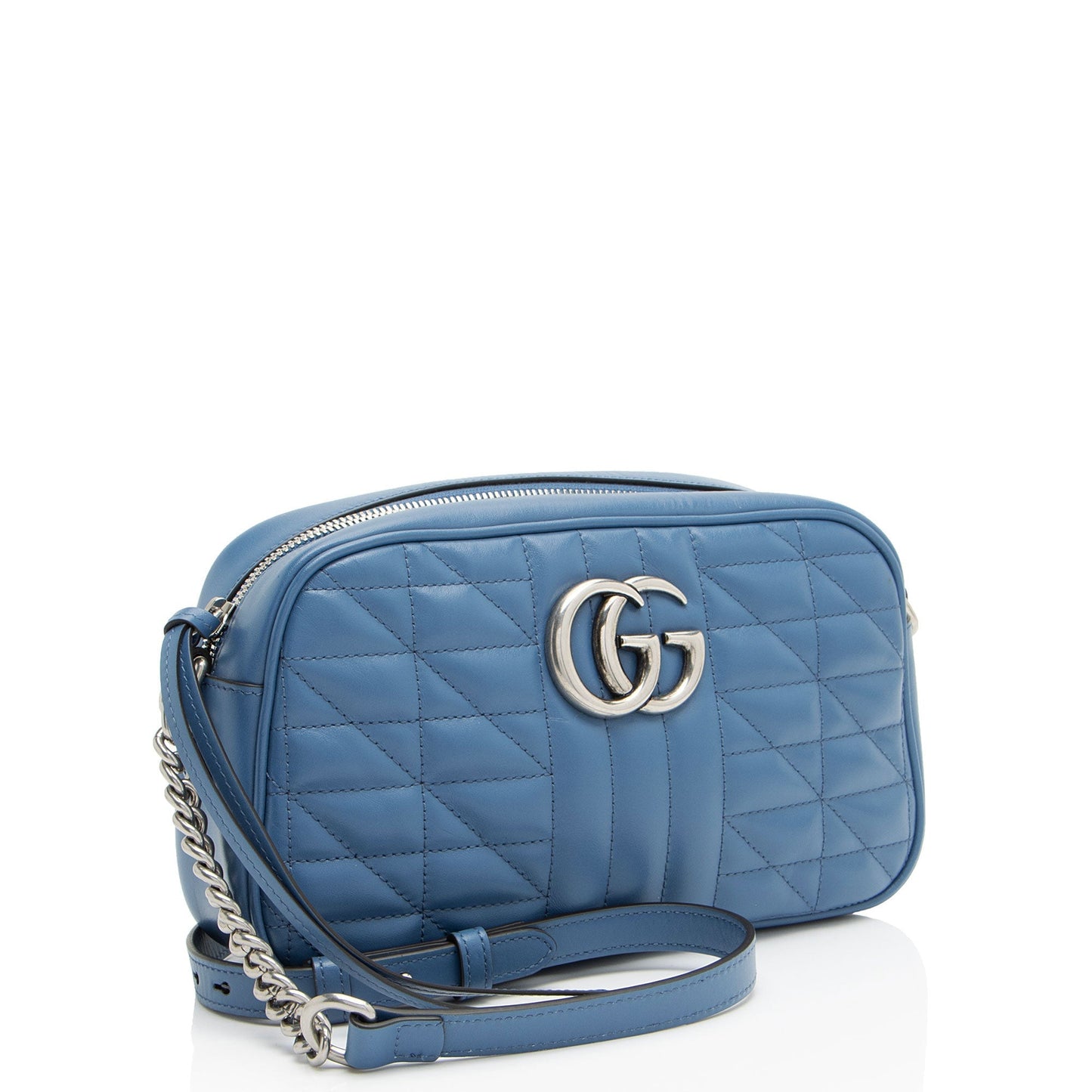 Gucci Mixed GG Marmont Aria Camera Matelasse Leather Blue Small Crossbody Bag