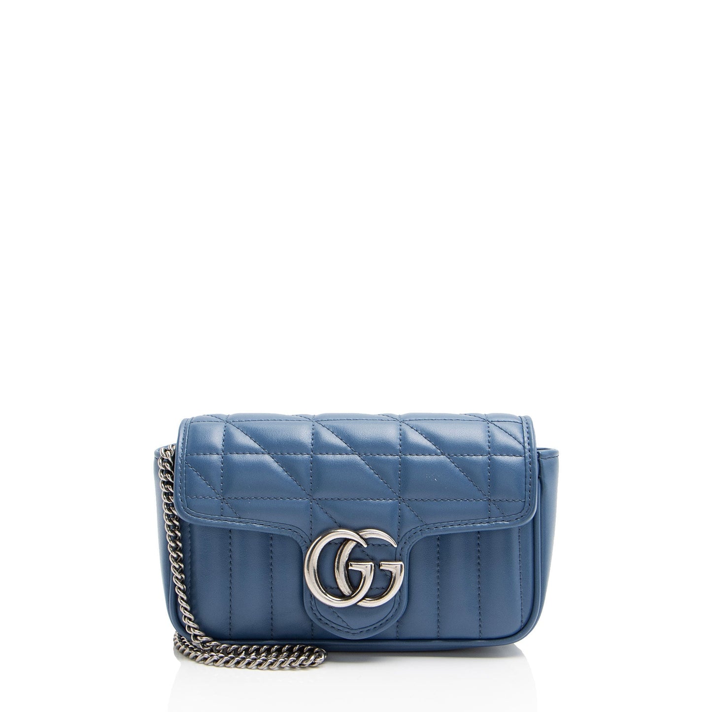 Gucci Mixed GG Marmont Aria Flap Matelasse Leather Blue Mini Crossbody Bag Shf G784Ep