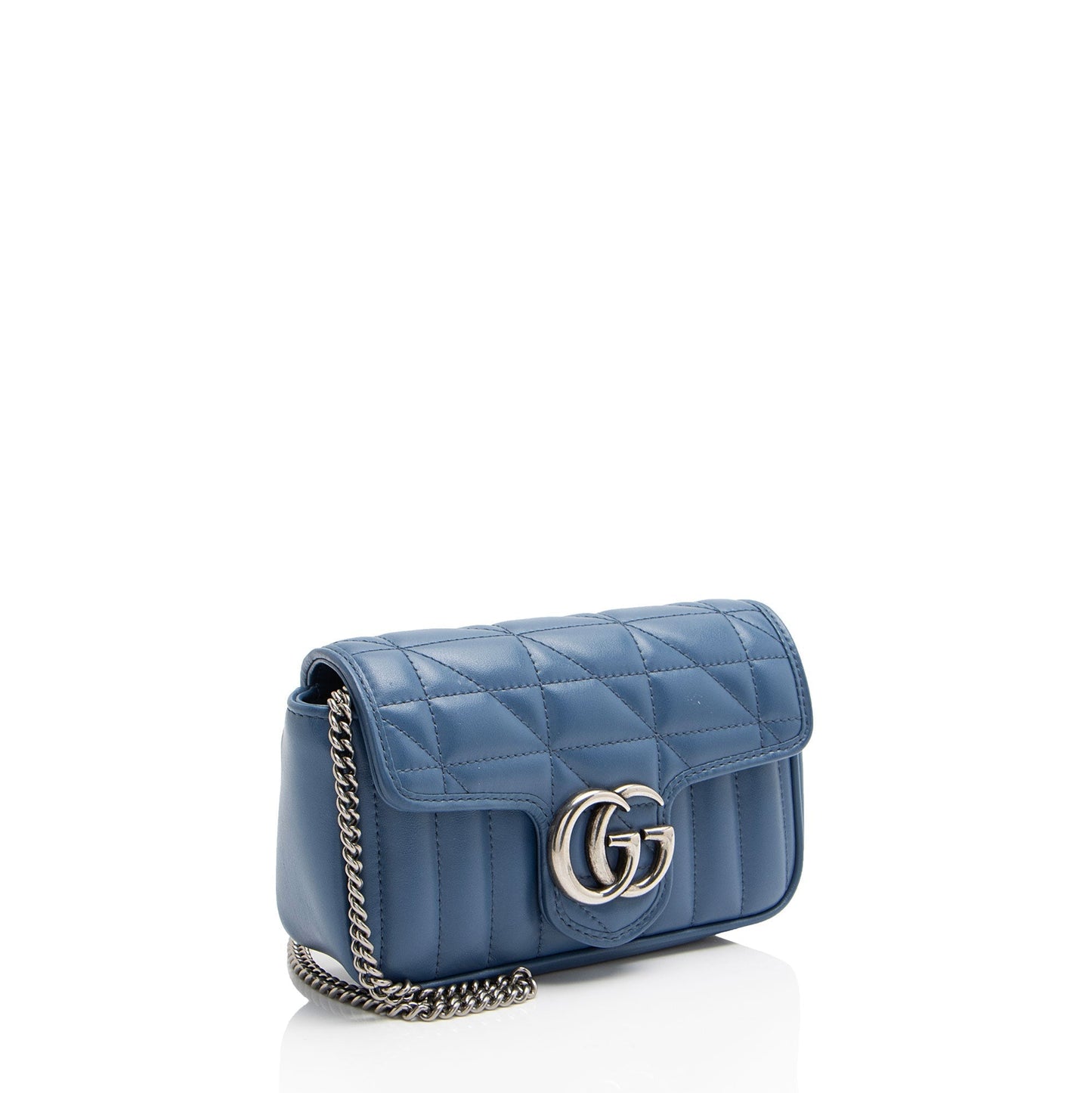 Gucci Mixed GG Marmont Aria Flap Matelasse Leather Blue Mini Crossbody Bag Shf G784Ep