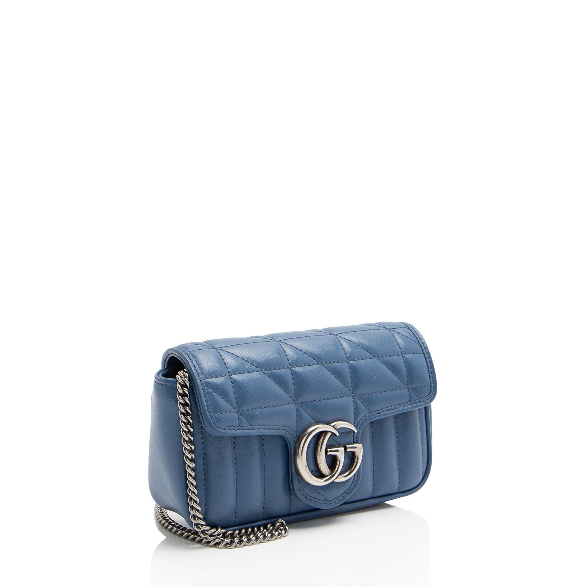 Gucci Mixed GG Marmont Aria Flap Matelasse Leather Blue Mini Crossbody Bag Shf G784Ep