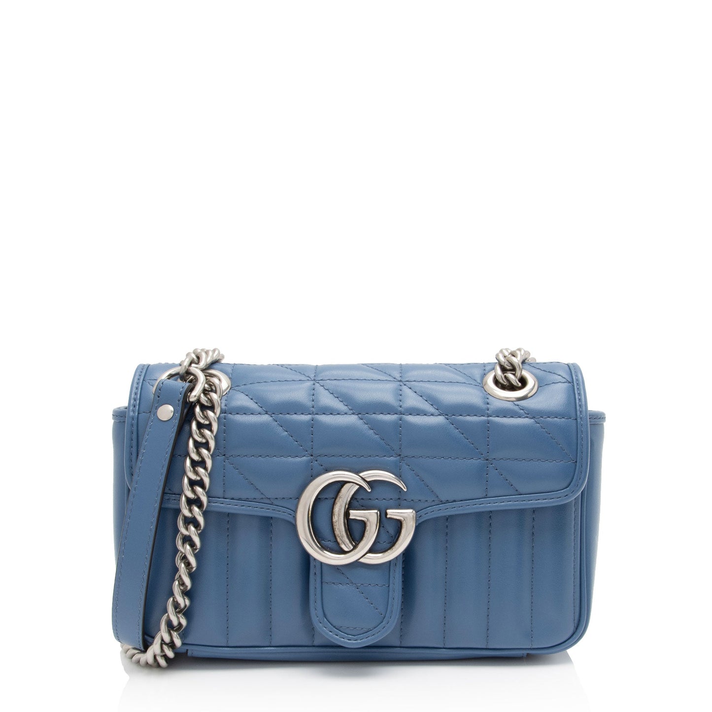 Gucci Mixed GG Marmont Aria Flap Matelasse Leather Blue Mini Crossbody Bag