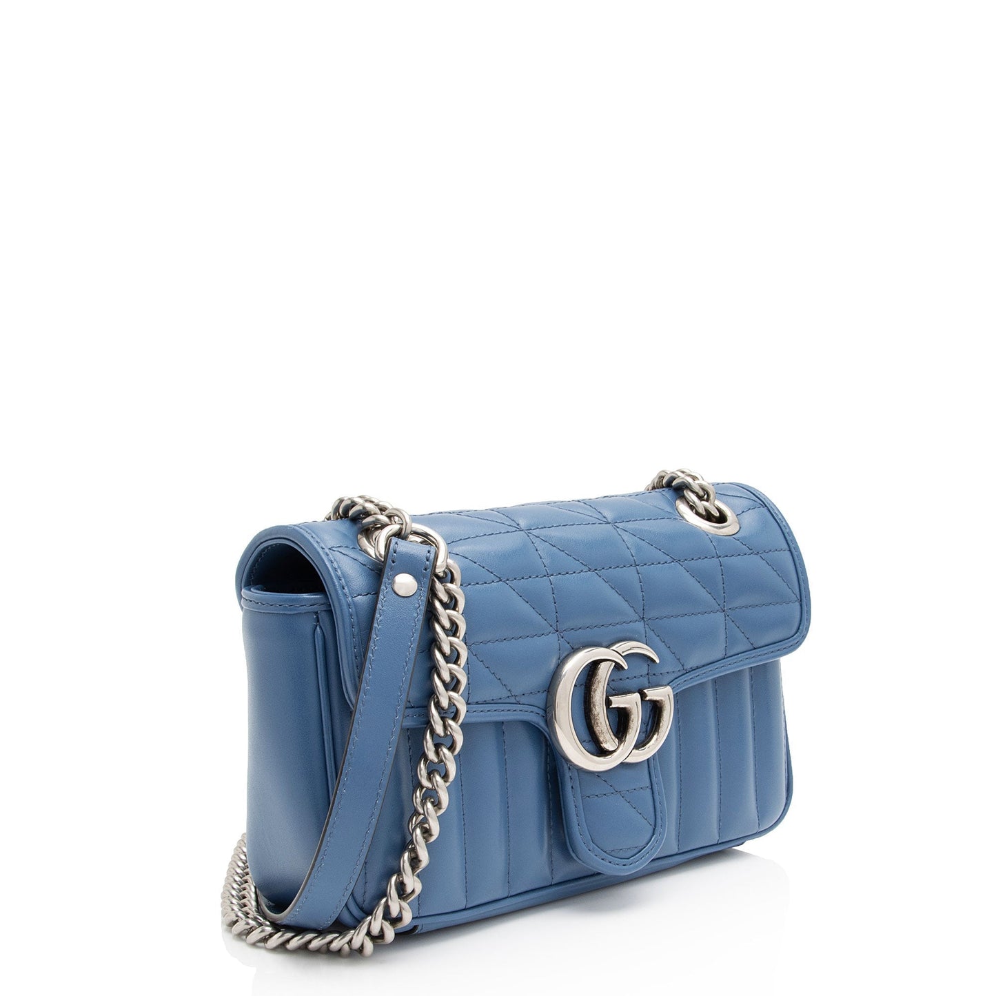 Gucci Mixed GG Marmont Aria Flap Matelasse Leather Blue Mini Crossbody Bag