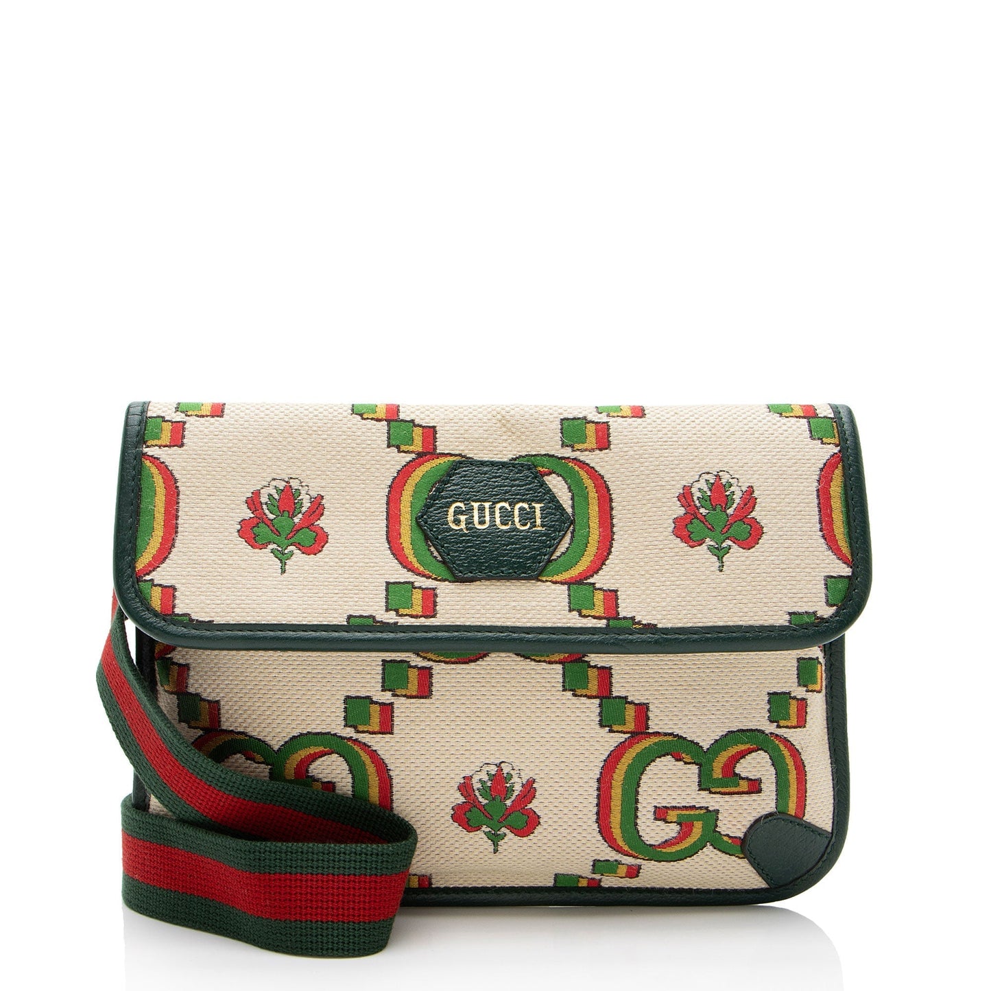Gucci Jumbo GG Embroidered Floral Belt Leather Canvas Nylon Beige Accessory