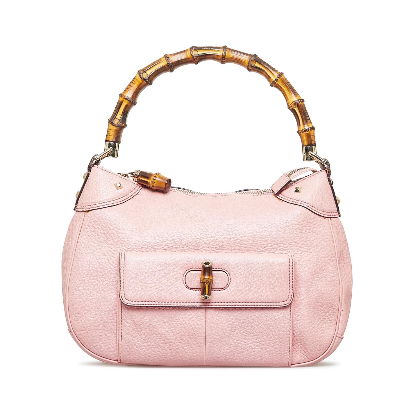 Gucci Nailhead Bamboo SHG-InJ5MJ Calf Pink Satchel Bag