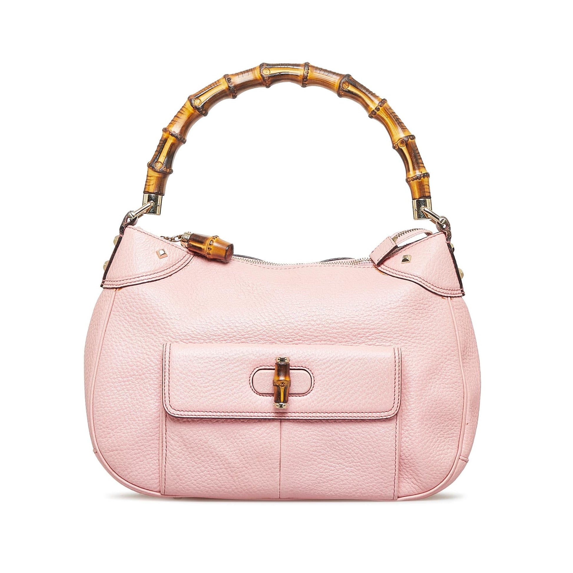 Gucci Nailhead Bamboo SHG-InJ5MJ Calf Pink Satchel Bag