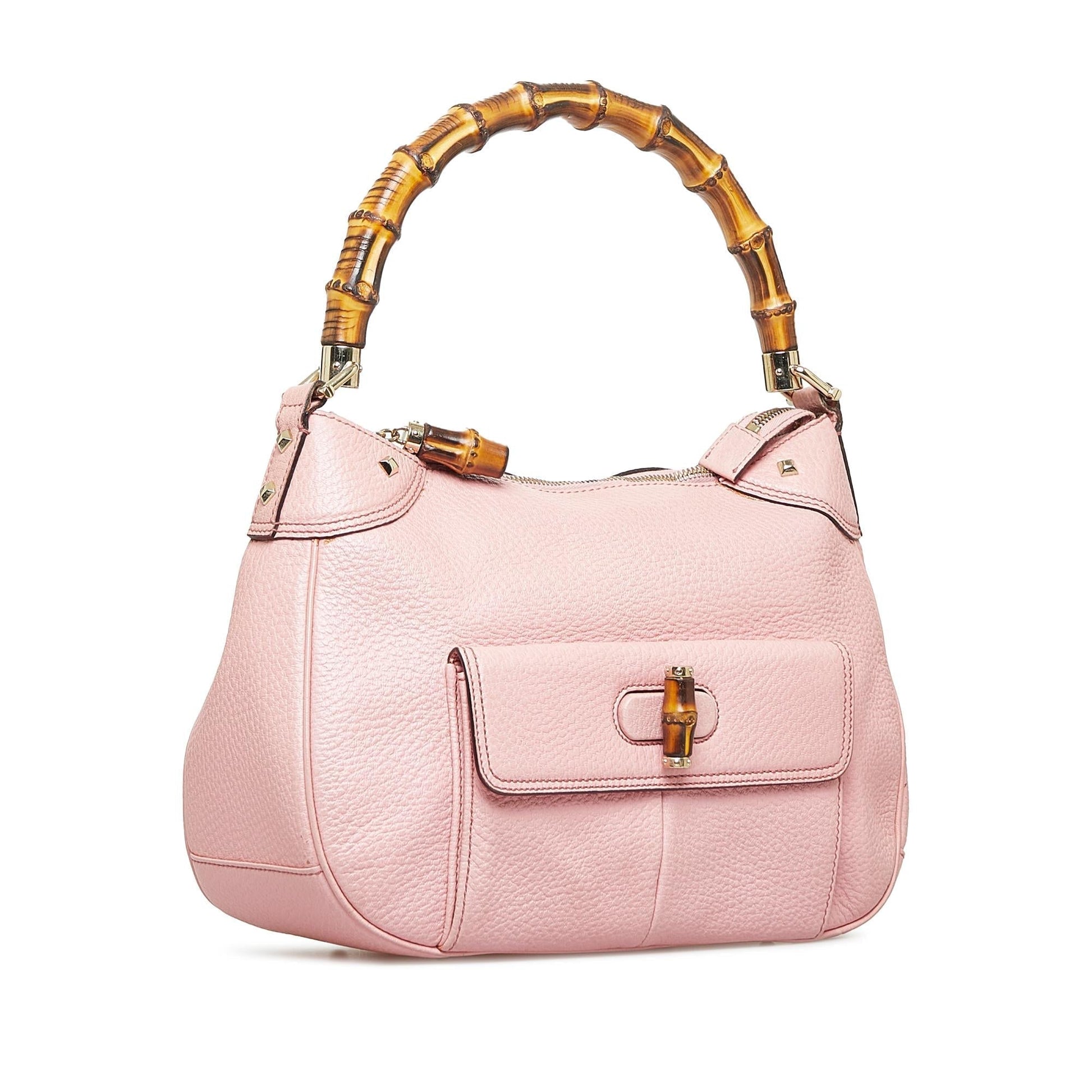 Gucci Nailhead Bamboo SHG-InJ5MJ Calf Pink Satchel Bag