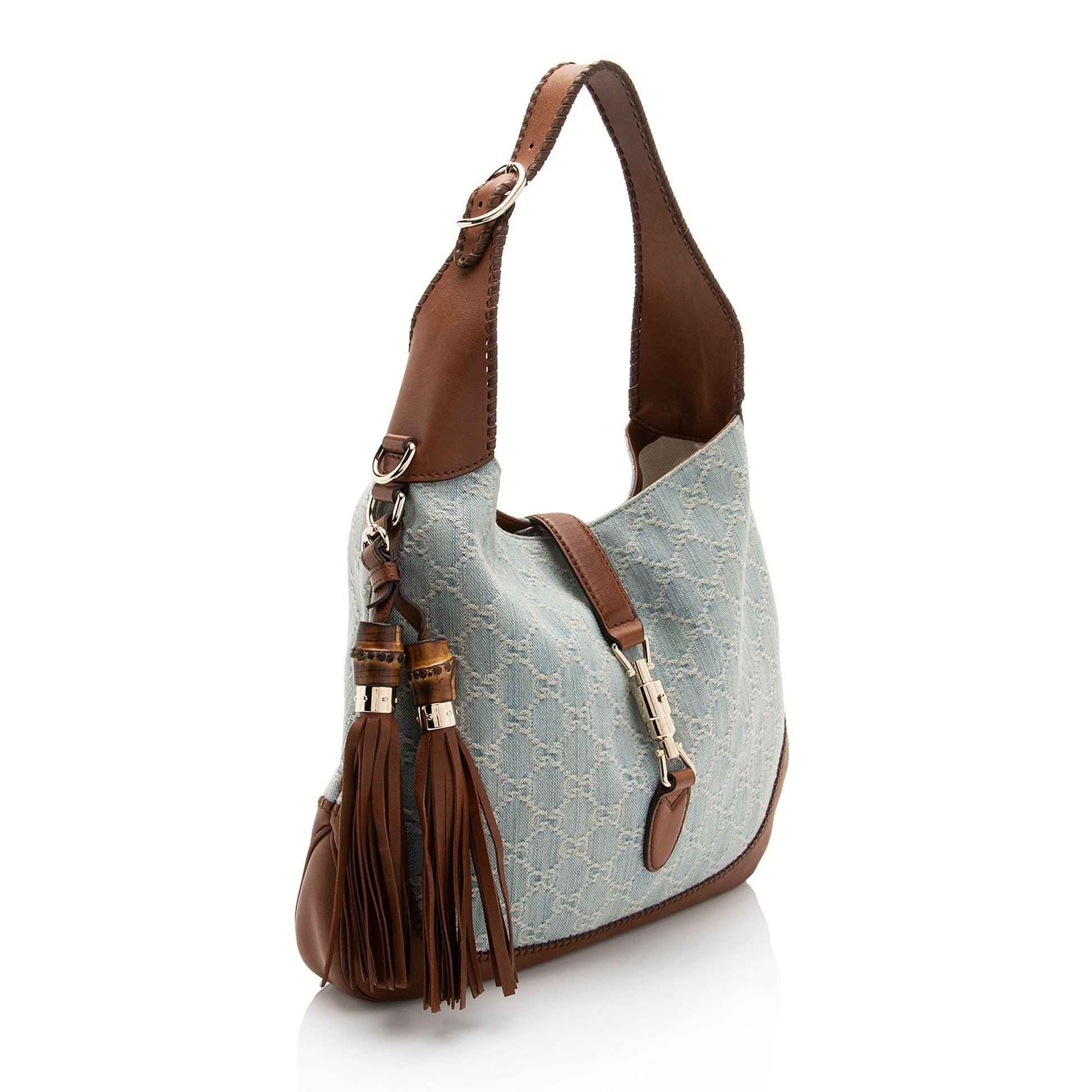 Gucci GG New Jackie SHF-I4xdgI Leather Denim Brown Blue Shoulder Bag