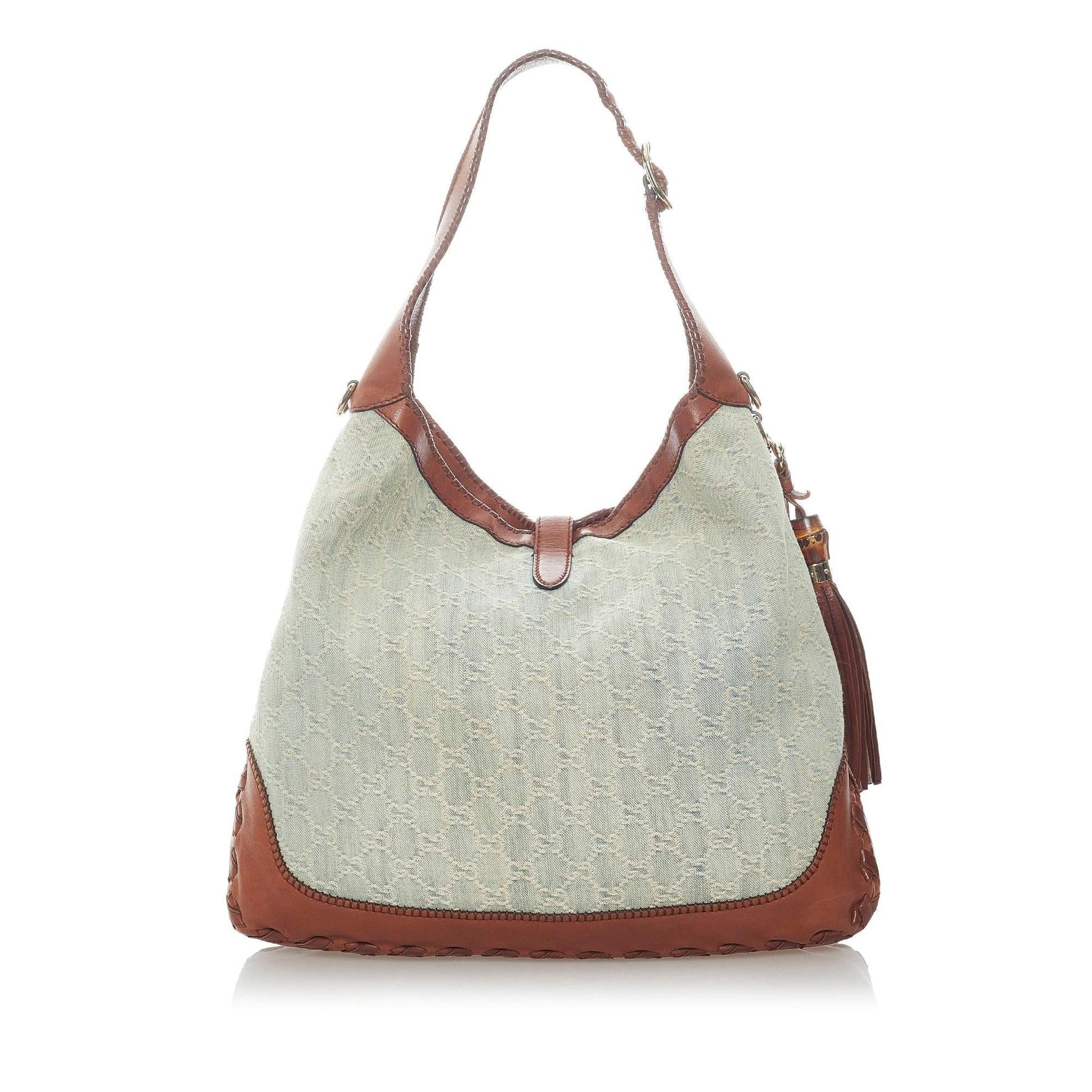 Gucci New Jackie Tassel SHG Denim Brown Blue Shoulder Bag