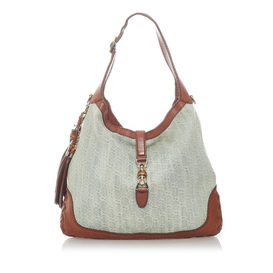 Gucci New Jackie Tassel SHG Denim Brown Blue Shoulder Bag
